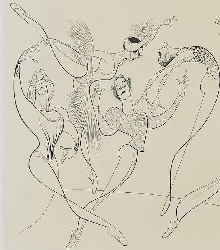 ABT American Ballet Theatre Danza - A. Godunov, C, Gregory, N. Makarova

Al Hirschfeld (1903-2003)
Ballet Americano
Litografía sobre papel grueso
Vista: 17 1/4 x 21 3/4 pulgadas
Numerado V/L [5/50] abajo a la izquierda y firmado abajo a la