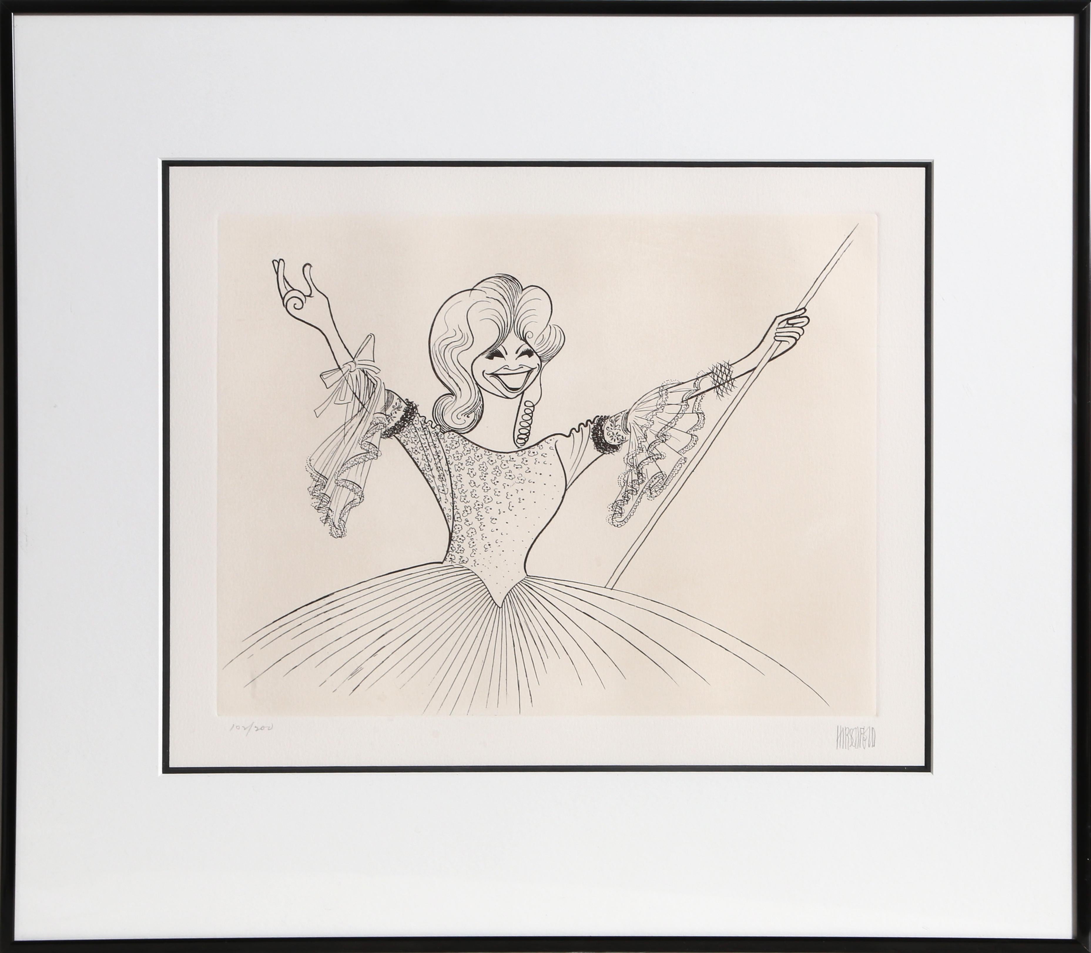 Albert Al Hirschfeld Portrait Print - Beverly Sills, Opera Caricature Etching by Al Hirschfeld