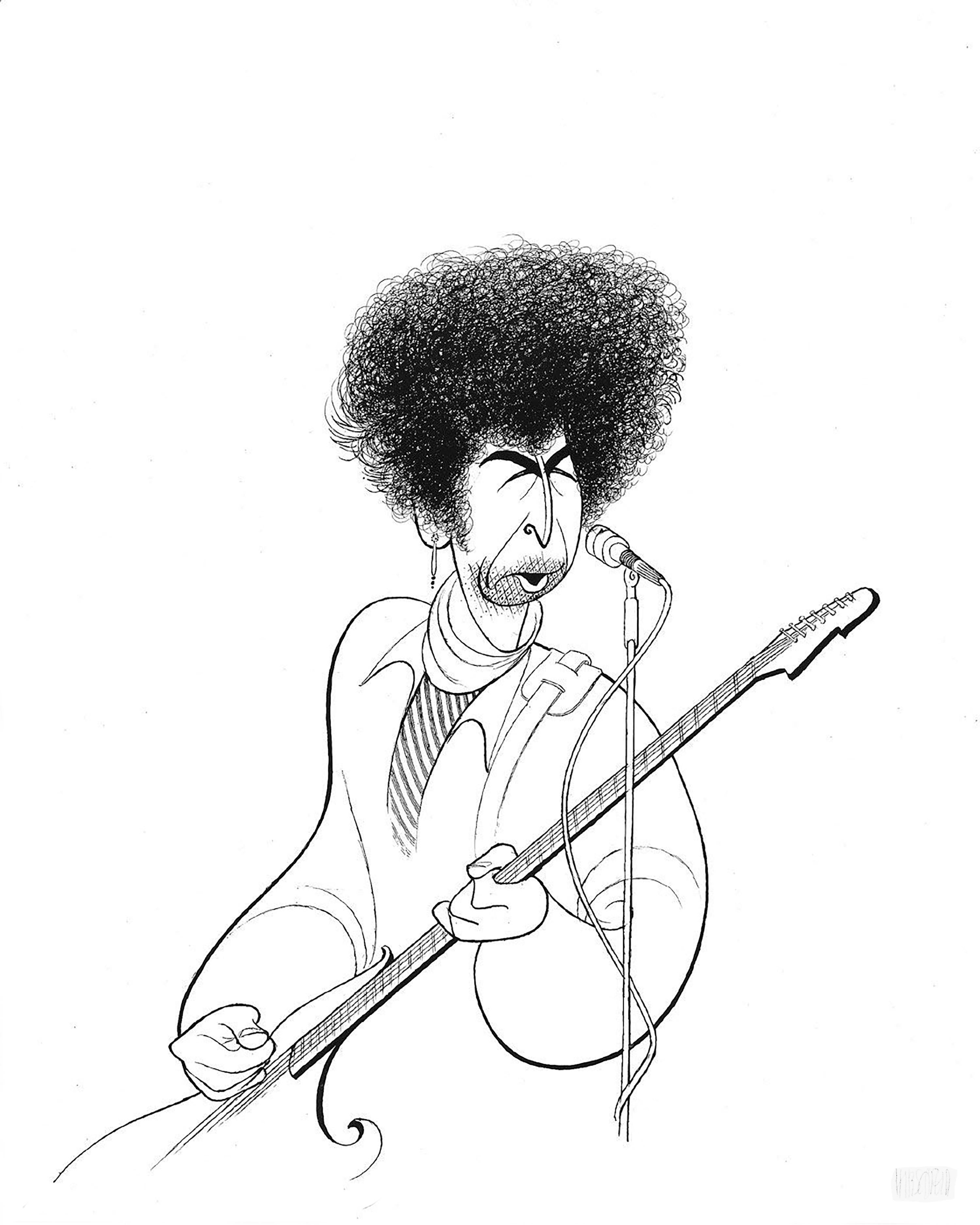 Albert Al Hirschfeld Portrait Print - "Bob Dylan", Lithograph by Al Hirschfeld