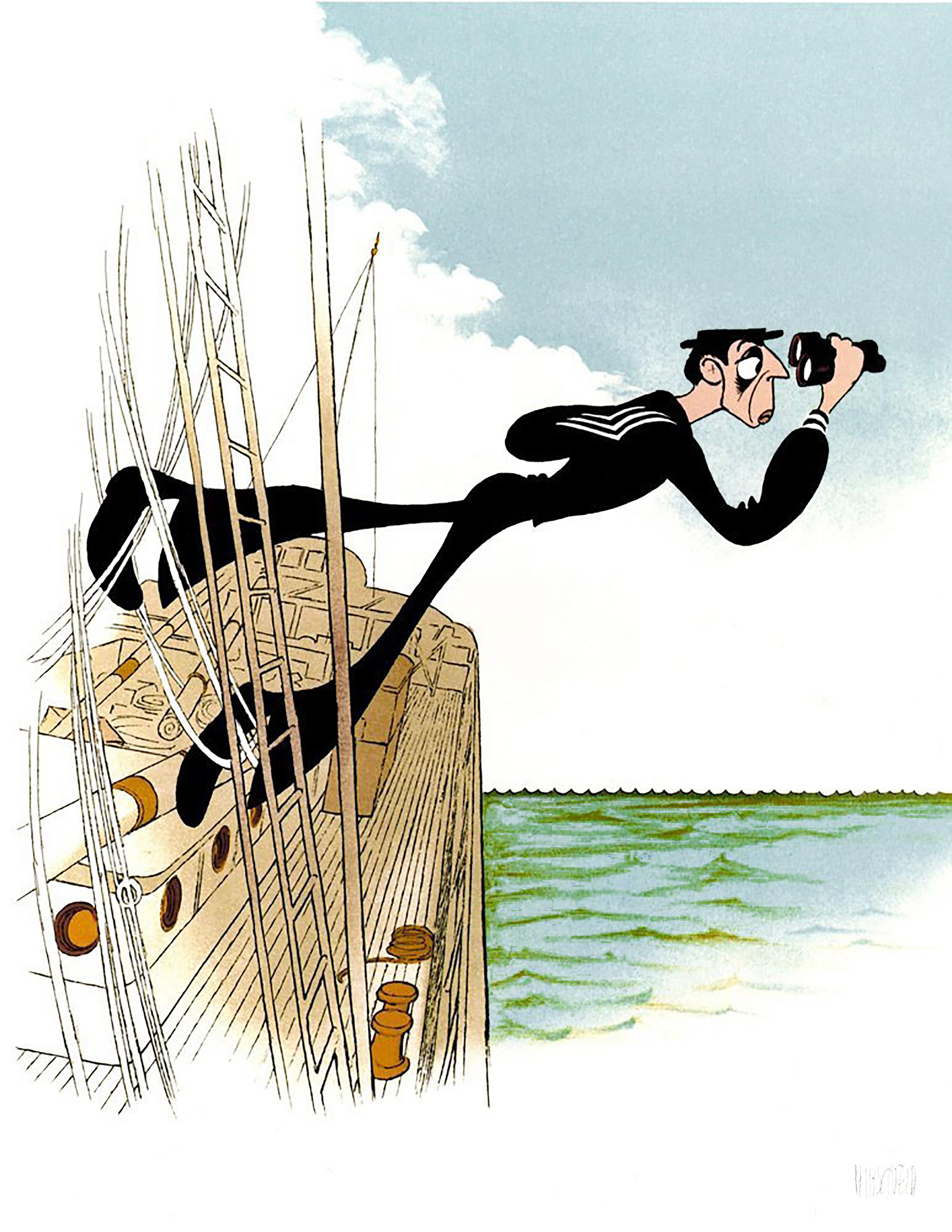Albert Al Hirschfeld Figurative Print - "Buster Keaton: The Navigator", Lithograph by Al Hirschfeld