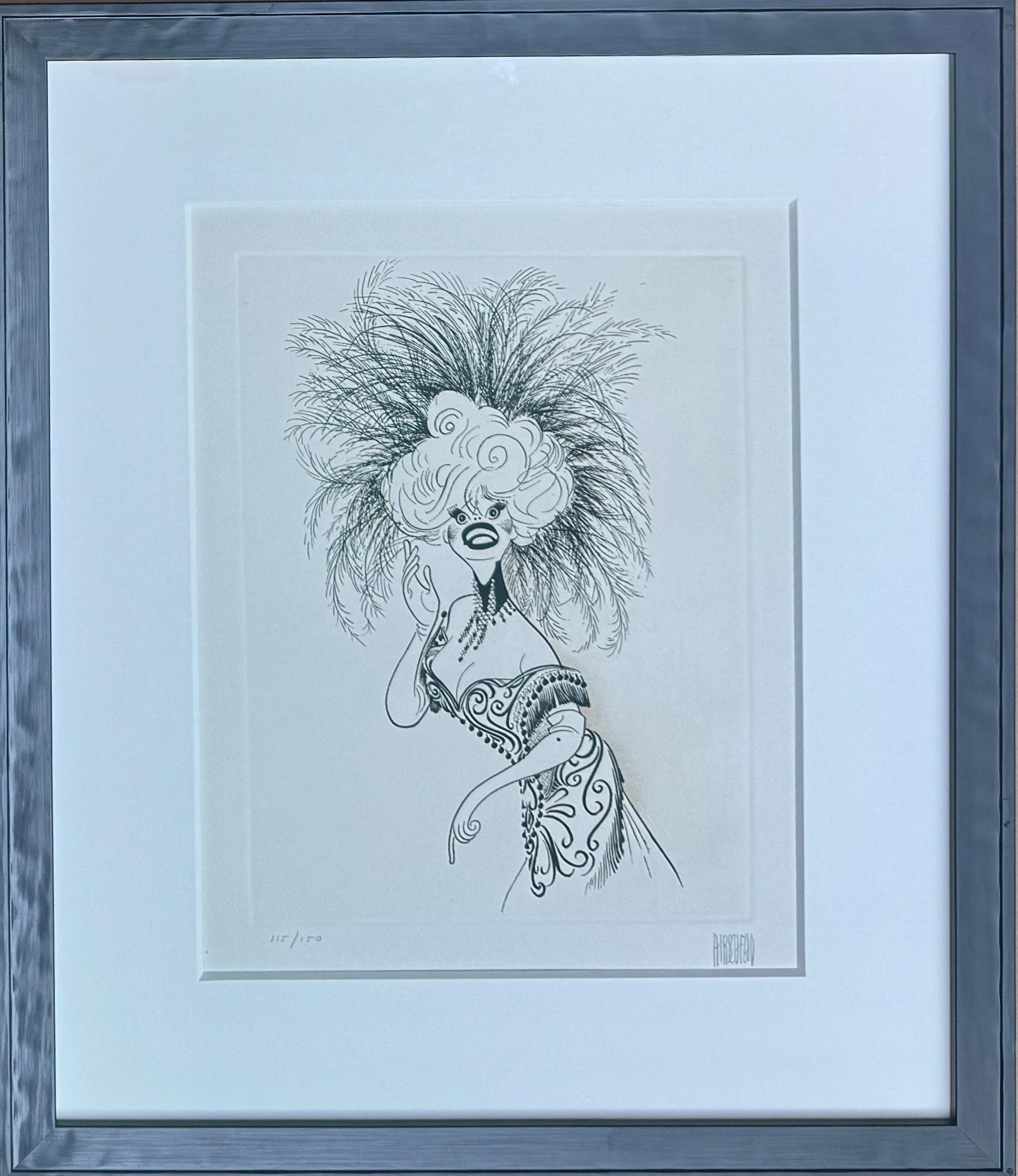 Carol Channing HELLO DOLLY Premios Tony Leyenda de Broadway NYT Caricatura publicada - Portrait Print Beige de Albert Al Hirschfeld