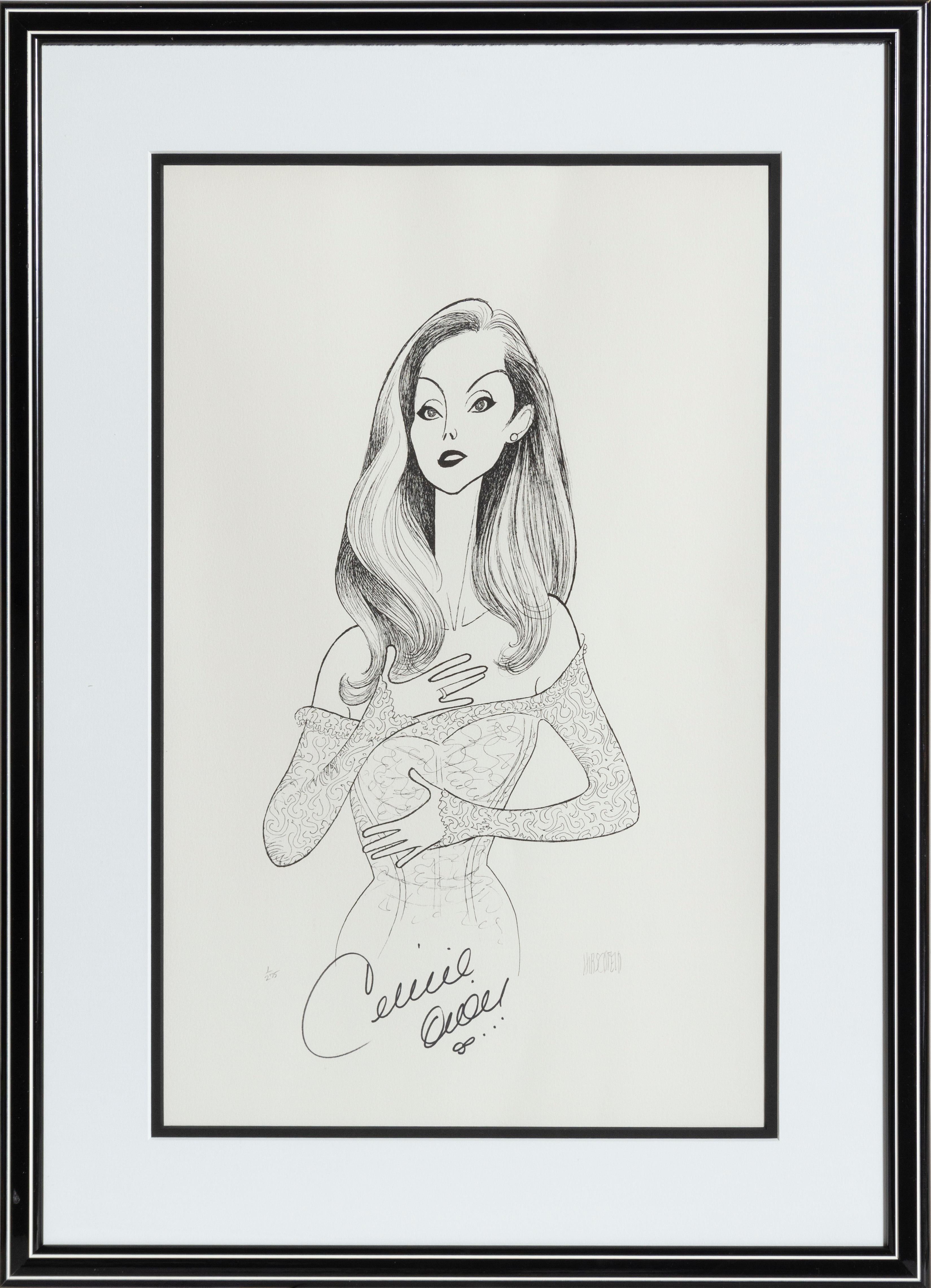 Albert Al Hirschfeld Portrait Print - Celine Dion, Autographed Caricature by Al Hirschfeld