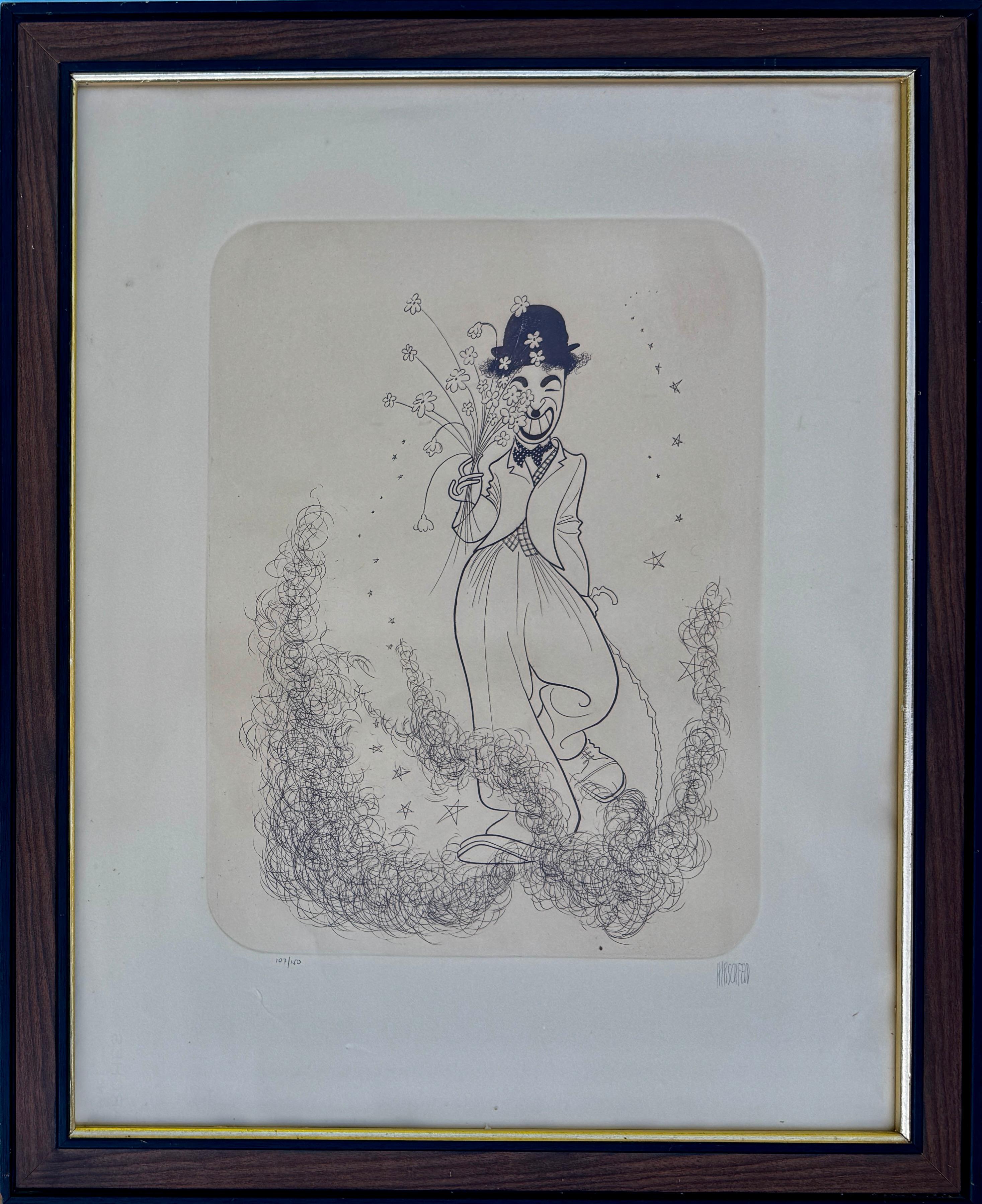 Charlie Chaplin with Flowers Hollywood Movie Star Oscar Legend Iconic Caricature - Print by Albert Al Hirschfeld