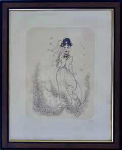 Charlie Chaplin with Flowers Hollywood Movie Star Oscar Legend Iconic Caricature