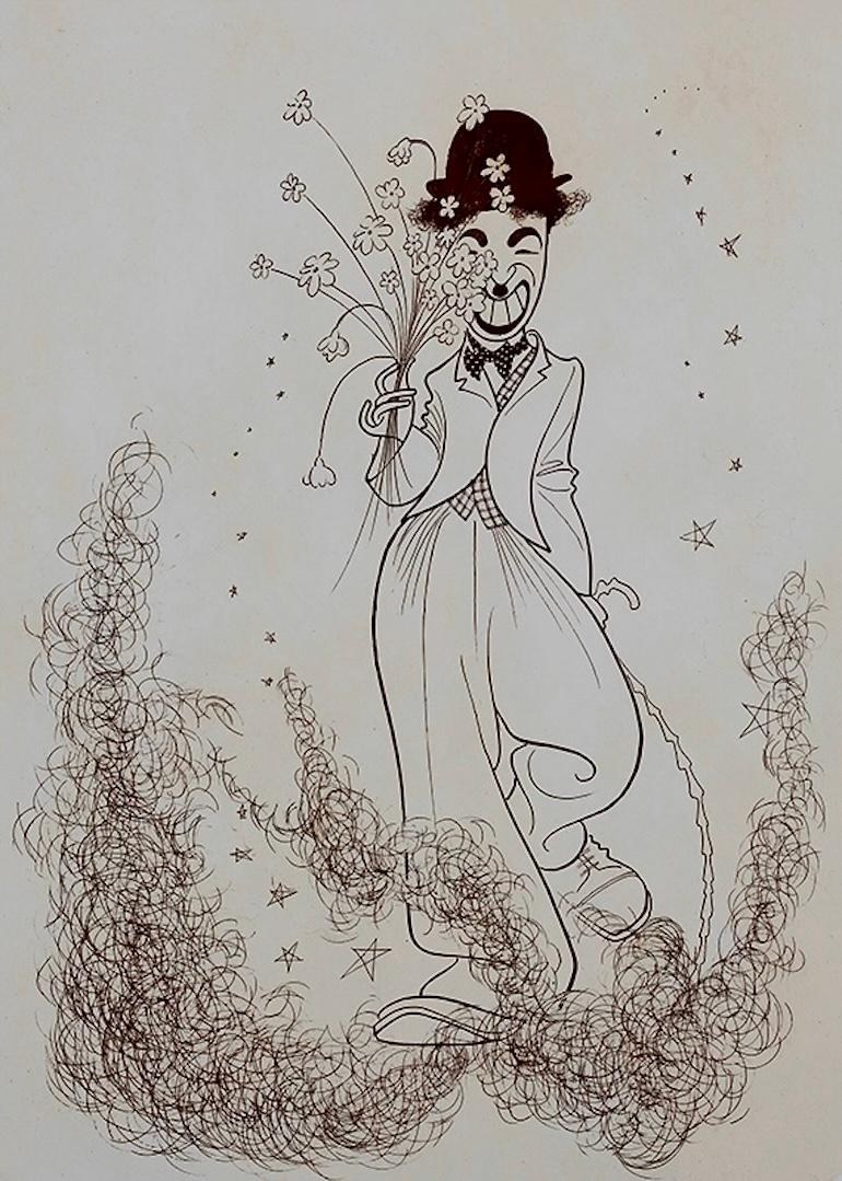 Charlie Chaplin avec des fleurs Hollywood Movie Star Oscar Legend Iconic Caricature