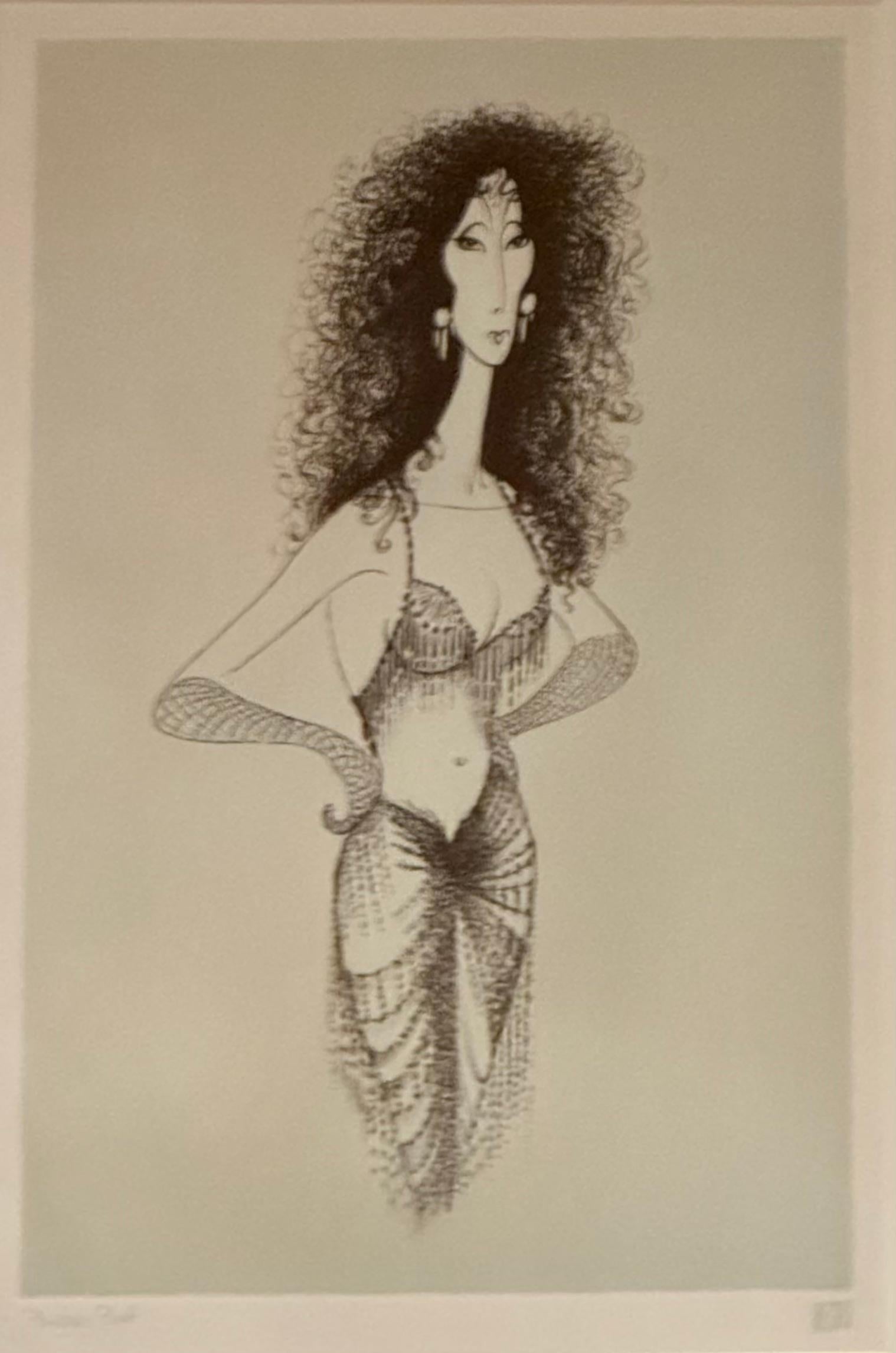 Portrait Print di Albert Al Hirschfeld - Cher Icone Diva gay Superstar Oscar Grammy Dea contemporanea della musica pop