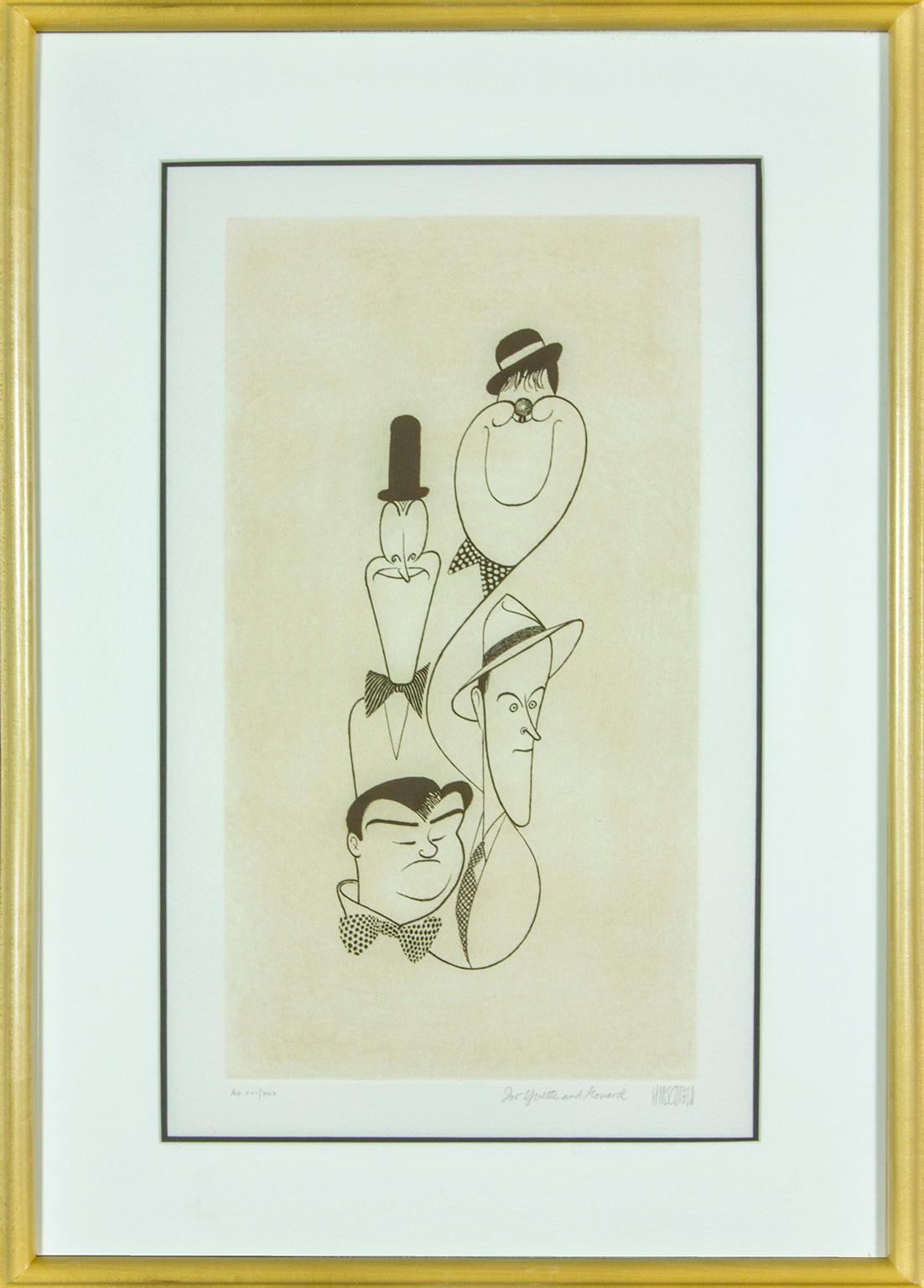Albert Al Hirschfeld Figurative Print - "Classic Comedians"  original etching by Al Hirschfeld. Artist proof. 