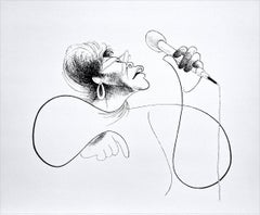 ELLA FITZGERALD Lithograph, Black & White Caricature Portrait, Jazz Vocalist