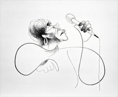 ELLA FITZGERALD Lithograph Black+White Caricature Portrait, Female Jazz Vocalist