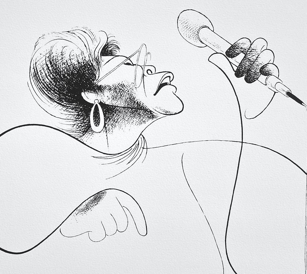 ELLA FITZGERALD Litografia, ritratto caricaturale di una celebrità, cantante jazz femminile - Print di Albert Al Hirschfeld