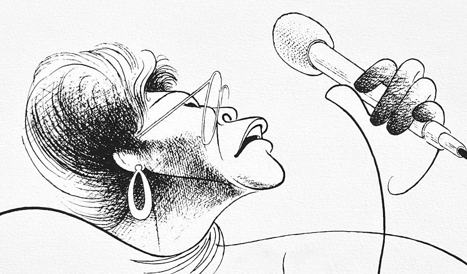ELLA FITZGERALD Litografia, ritratto caricaturale di una celebrità, cantante jazz femminile - Portrait Print Grigio di Albert Al Hirschfeld