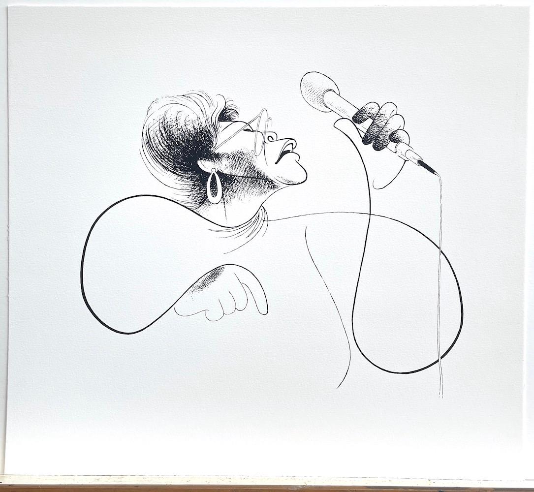 ELLA FITZGERALD è una litografia in edizione limitata del famoso artista/caricaturista Al Hirschfeld (1903-2003) stampata con tecniche di litografia tradizionale su carta da stampa d'archivio, 100% priva di acidi. ELLA FITZGERALD è un impressionante