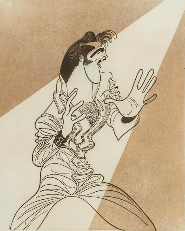 Albert Al Hirschfeld Portrait Print - Elvis Presley Music Film Legend NYT Published King of Rock and Roll Grammy Award