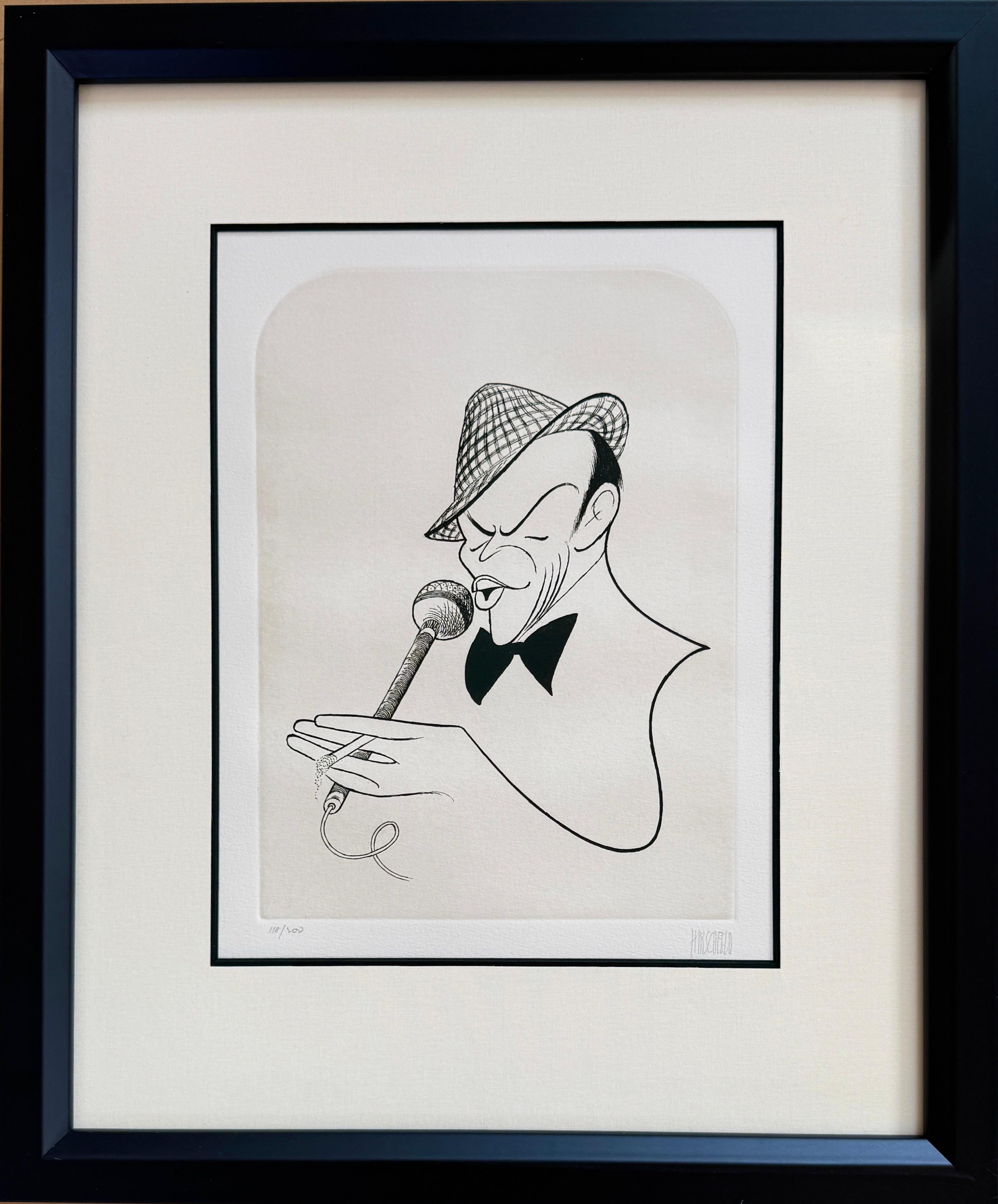 Frank Sinatra Hollywood Musica Leggende del Cinema 20° Secolo Oscar Grammy Lito - Portrait Print Grigio di Albert Al Hirschfeld