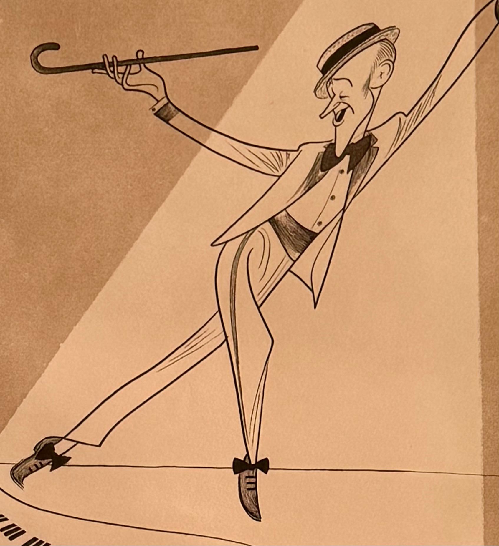 Fred Astaire Ballerino Stella del cinema Oscar Premio Oscar Metà del XX secolo Hollywood - Figurative Print Beige di Albert Al Hirschfeld