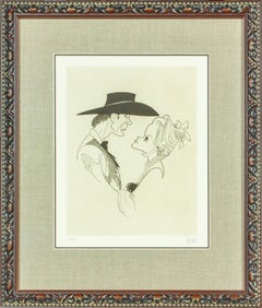 Vintage Gary Cooper and Grace Kelly in "High Noon" original etching by Al Hirschfeld.