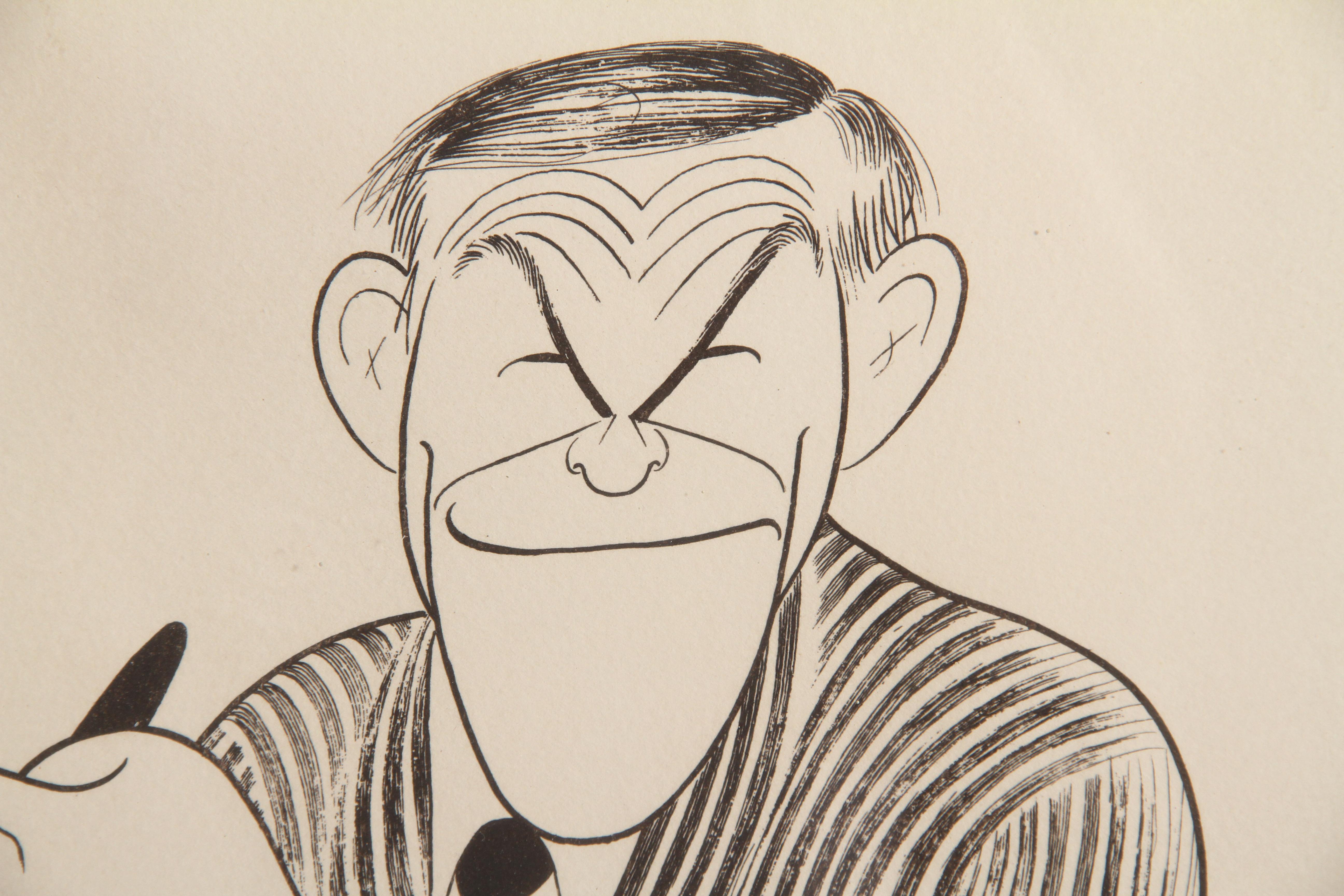 George Burns, Caricature by Al Hirschfeld - Beige Portrait Print by Albert Al Hirschfeld