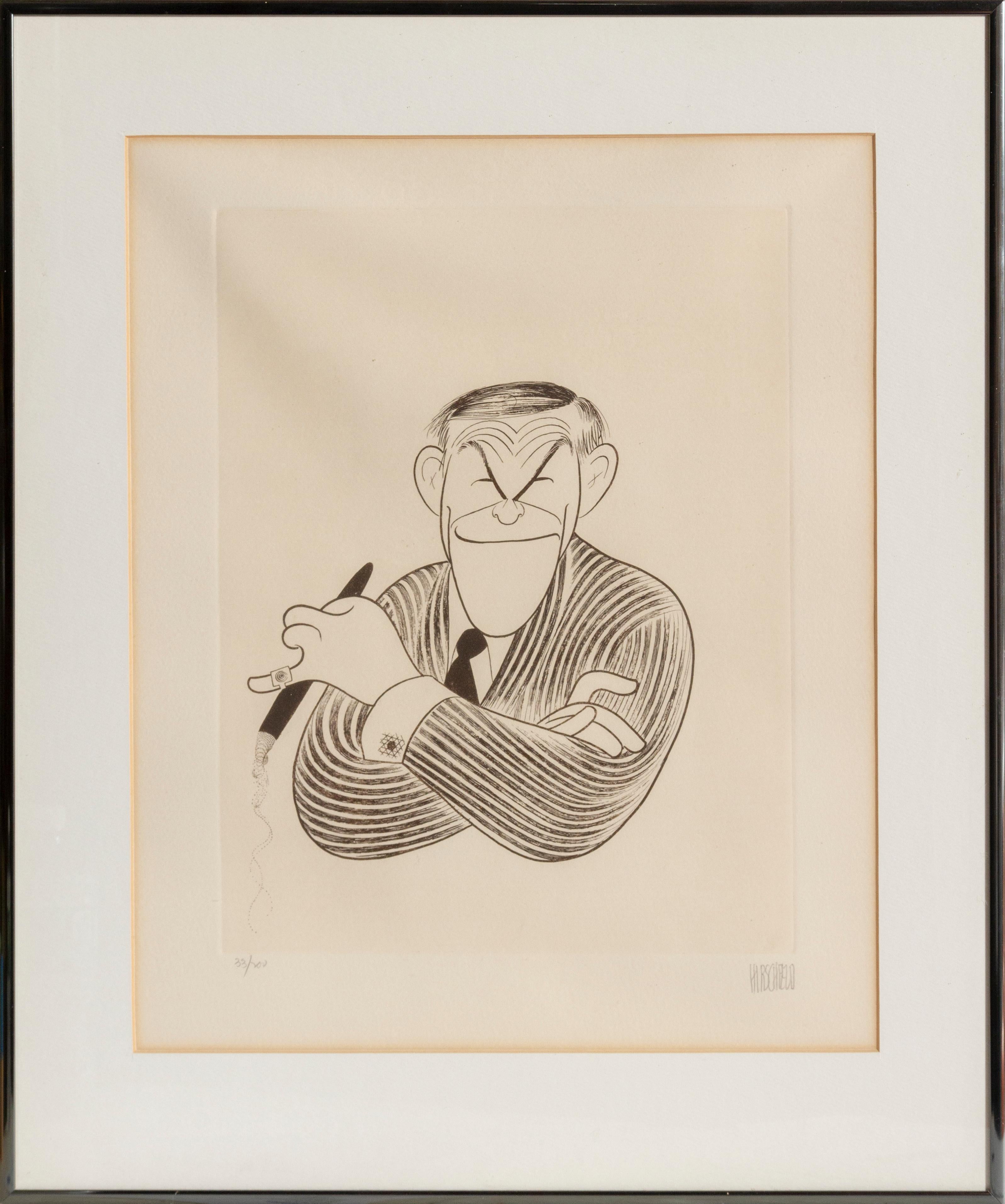 Albert Al Hirschfeld Portrait Print - George Burns, Caricature by Al Hirschfeld