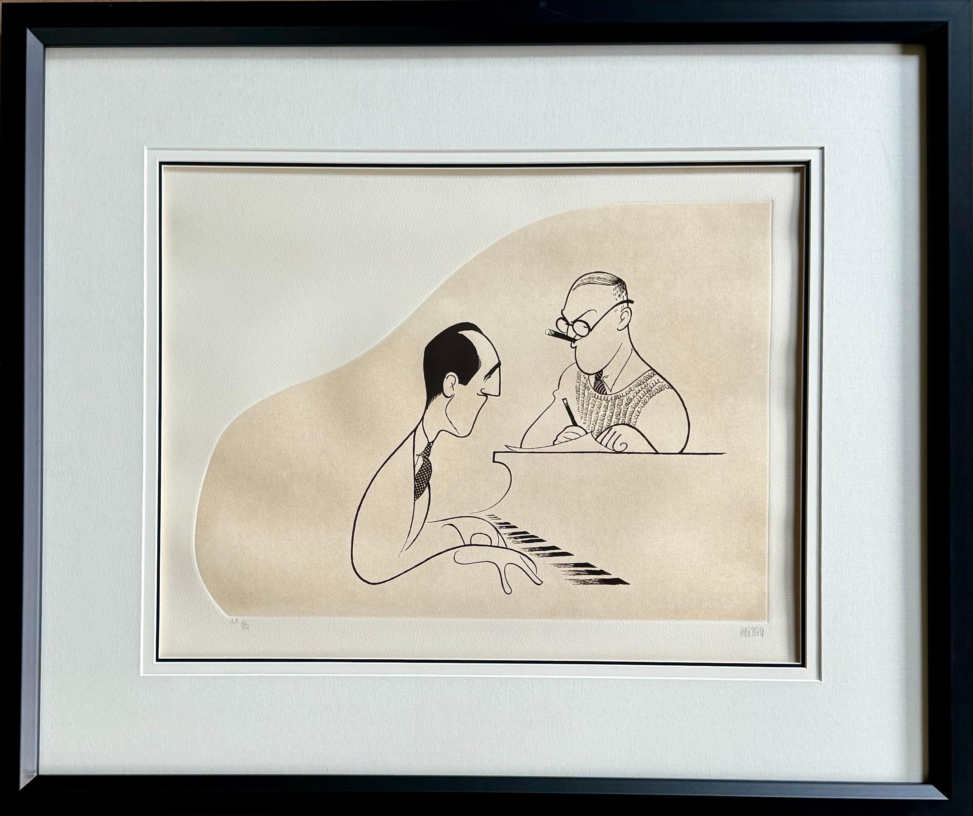 George & Ira Gershwin Iconic Songwriters Tony Emmy Oscar Awards Broadway Music - Print by Albert Al Hirschfeld