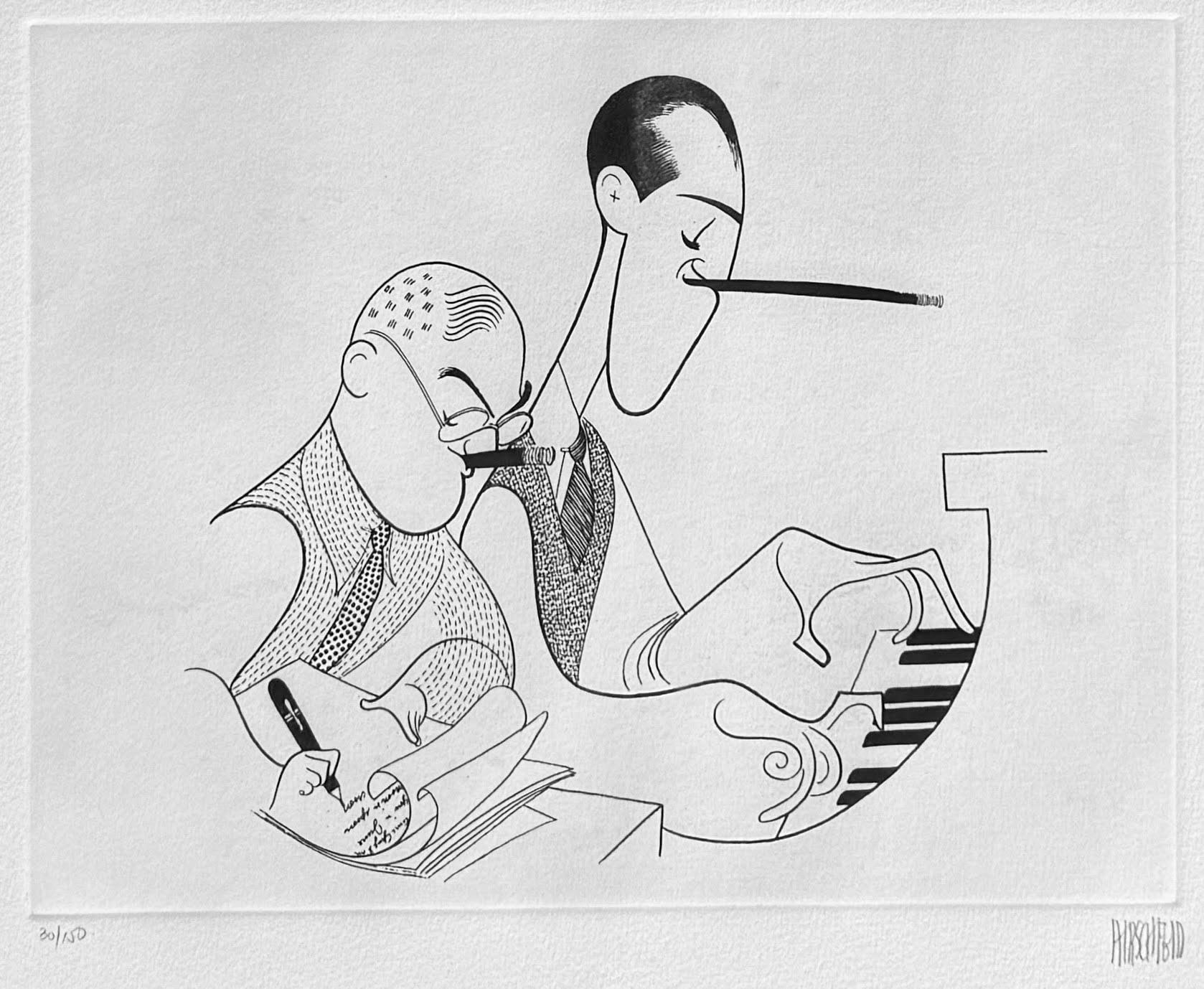 Albert Al Hirschfeld Portrait Print - George & Ira Gershwin Songwriters Tony Emmy Oscar Grammy Awards Broadway Musical
