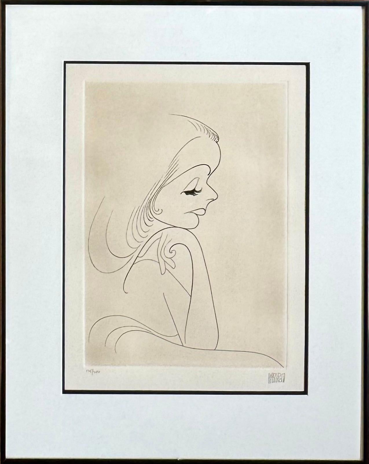 Greta Garbo Sueca Americana Estrella de cine Diosa Hollywood Mediados del siglo XX - Print de Albert Al Hirschfeld