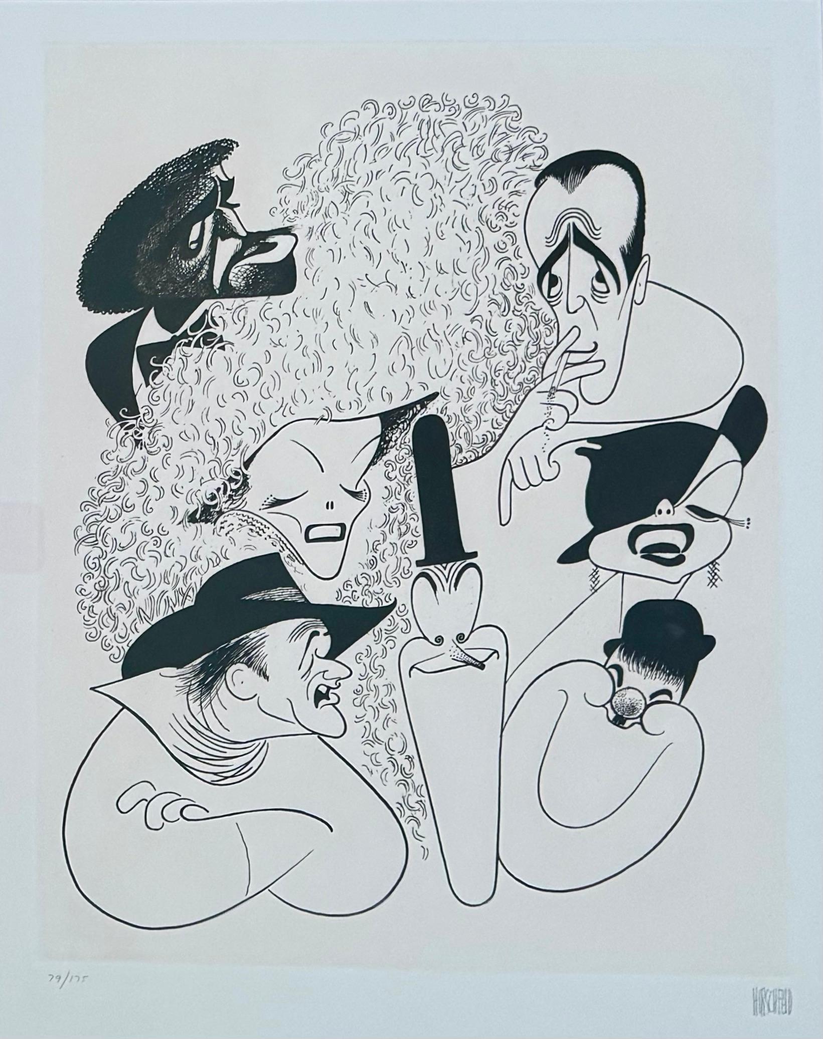 Albert Al Hirschfeld Portrait Print – Hollywood Stars 20. Jahrhundert Litho - K. Hepburn, J. Wayne, S. Davis. J. Garland