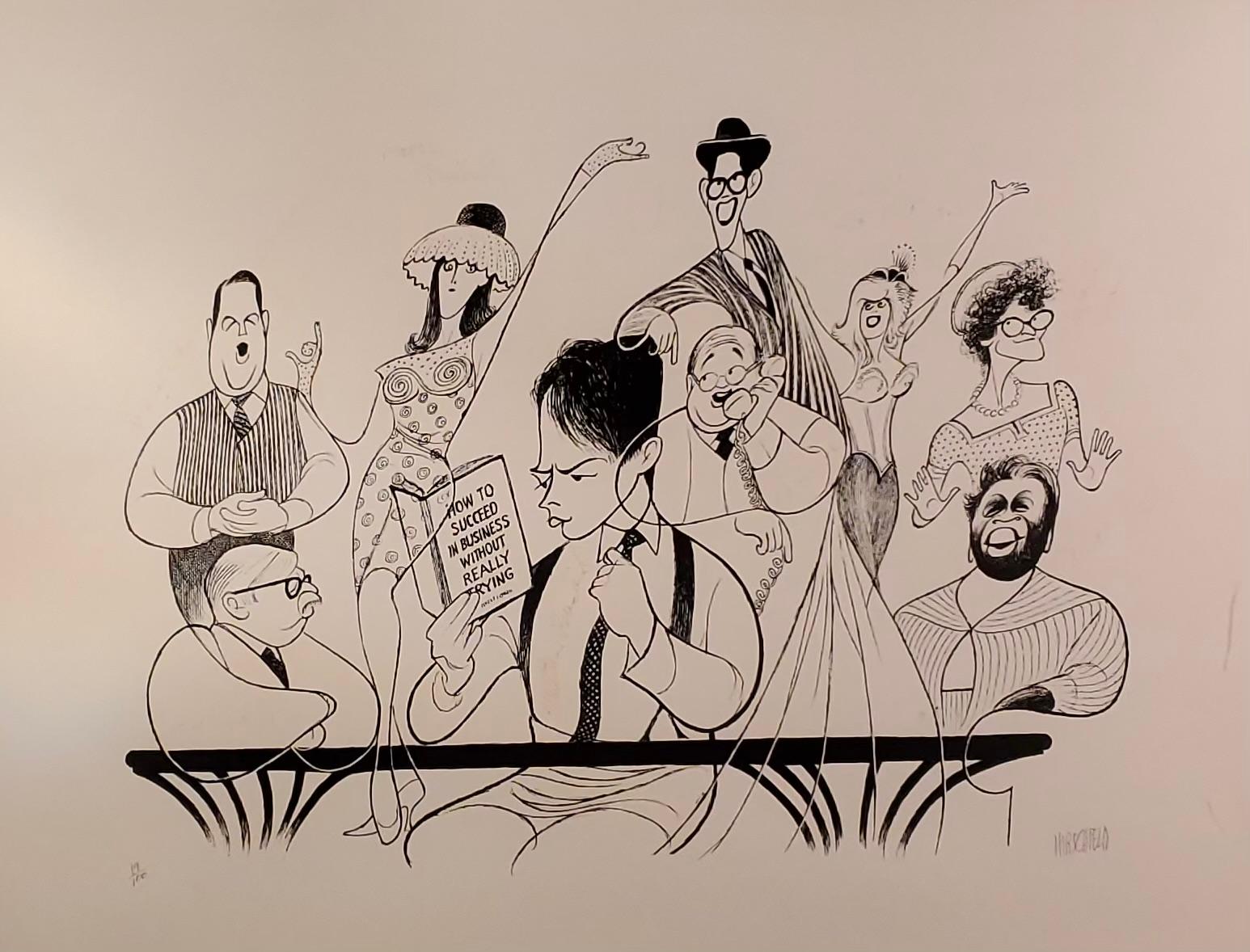 Portrait Print de Albert Al Hirschfeld - Cómo triunfar en los negocios Musical de Broadway Matthew Broderick Firmado Premio Tony