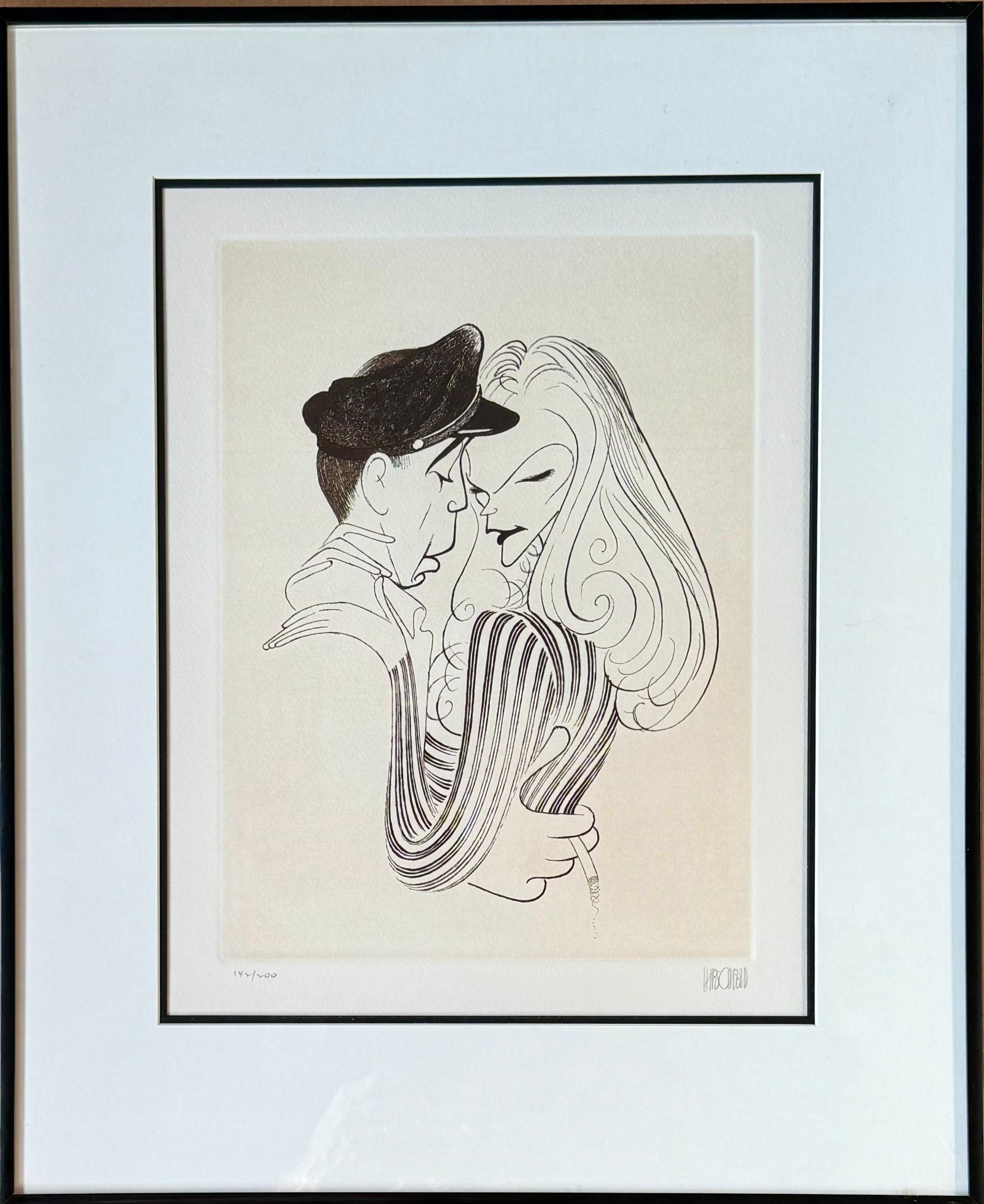 Humphrey Bogart y Lauren Bacall Estrellas de cine Hollywood Broadway Mediados del siglo XX - Print Rendimiento de Albert Al Hirschfeld