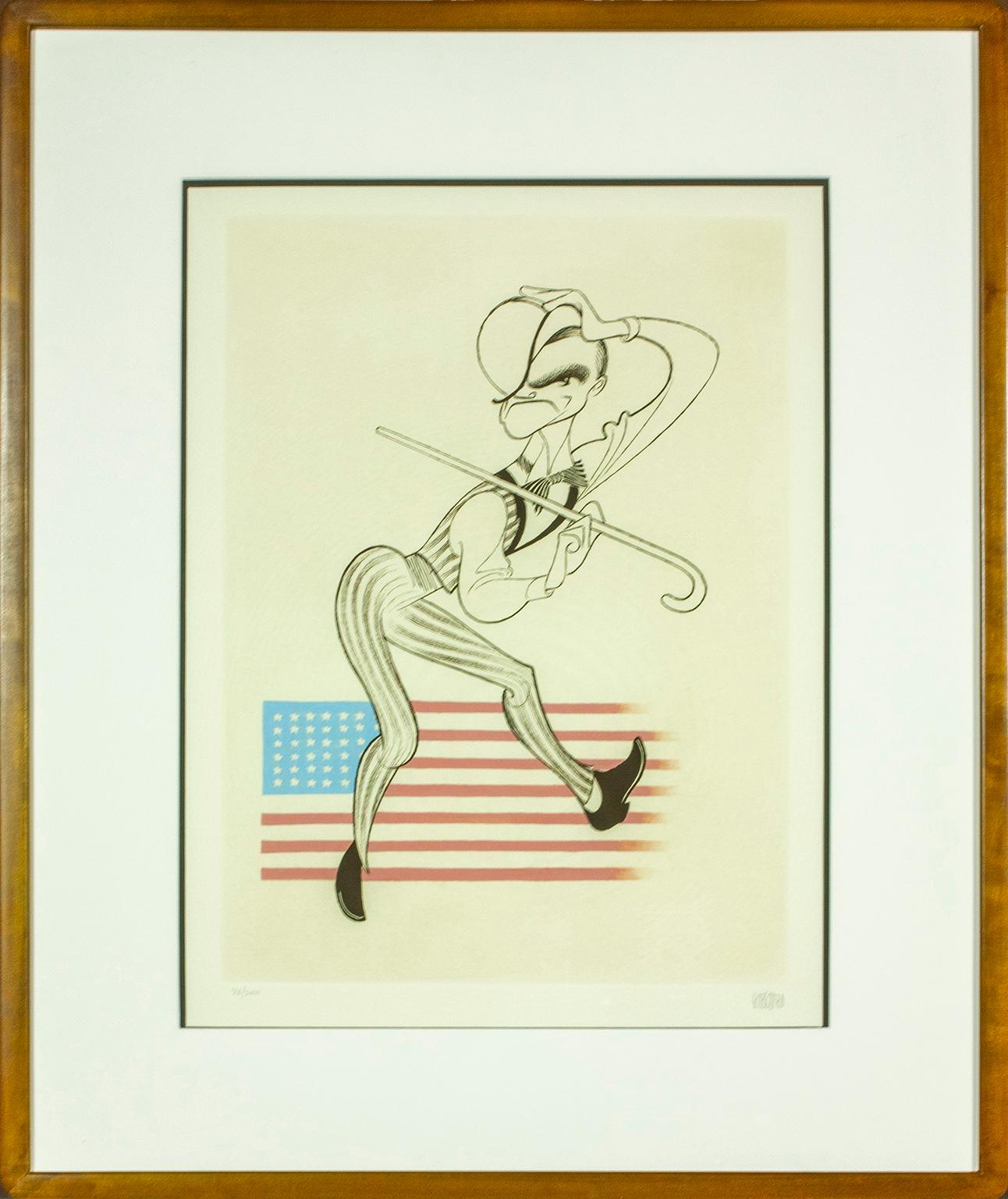 Figurative Print Albert Al Hirschfeld - « James Cagney » en « Yankee Doodle Dandy » signé, gravure originale d'Al Hirschfeld