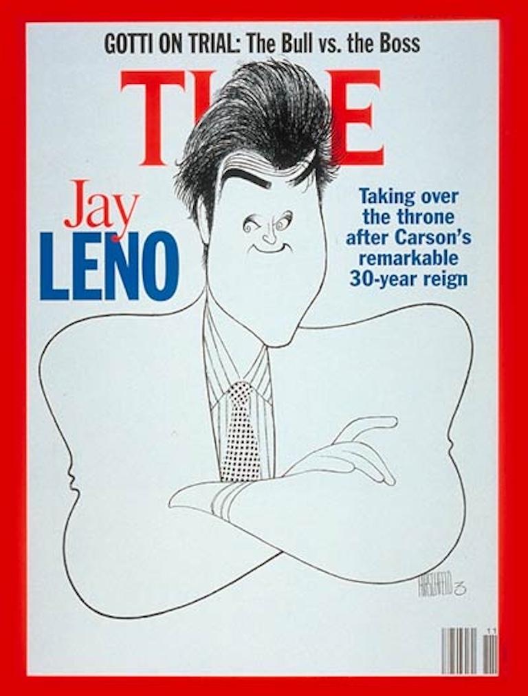 Jay Leno NBC Tonight Talk Show Host Emmy Award Time Magazine Cover Caricature - Beige Figurative Print by Albert Al Hirschfeld