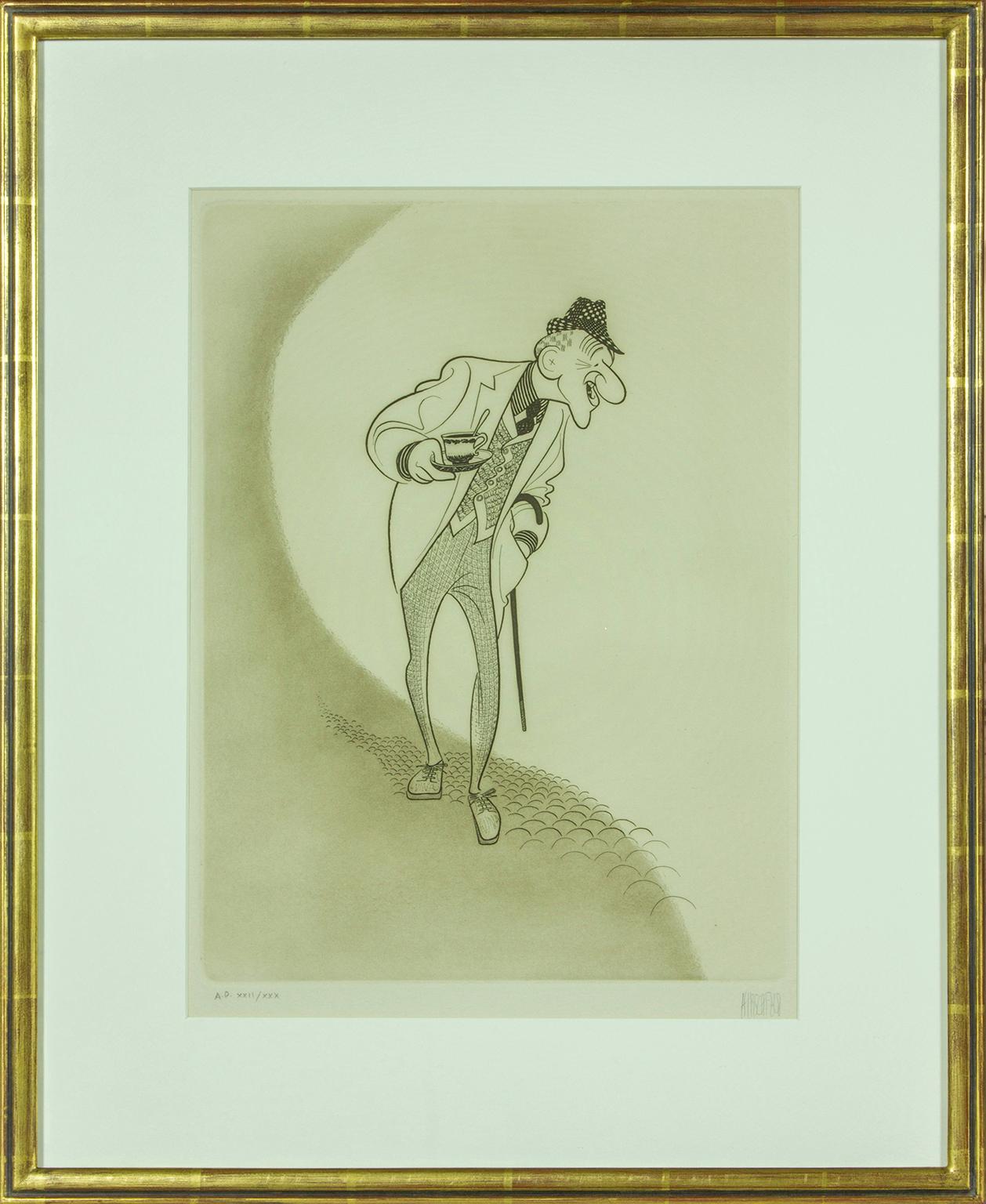Albert Al Hirschfeld Portrait Print - "Jimmy Durante" original etching by Al Hirschfeld. Hand signed artist's proof.