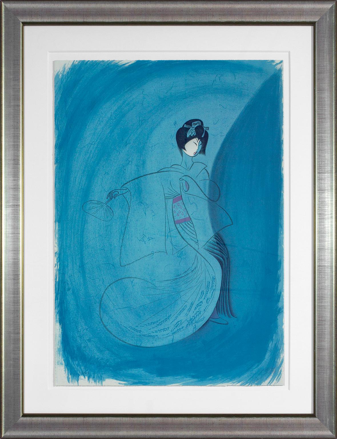 Albert Al Hirschfeld Figurative Print - "Kyo" framed, hand-signed lithograph from 1976 "Kabuki Suite" by Al Hirschfeld