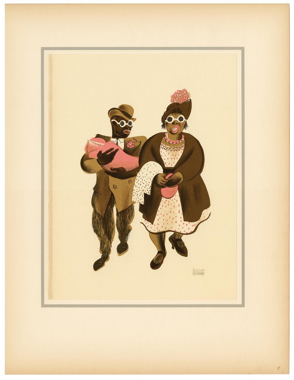 Lenox Avenue Stroll – Print von Albert Al Hirschfeld