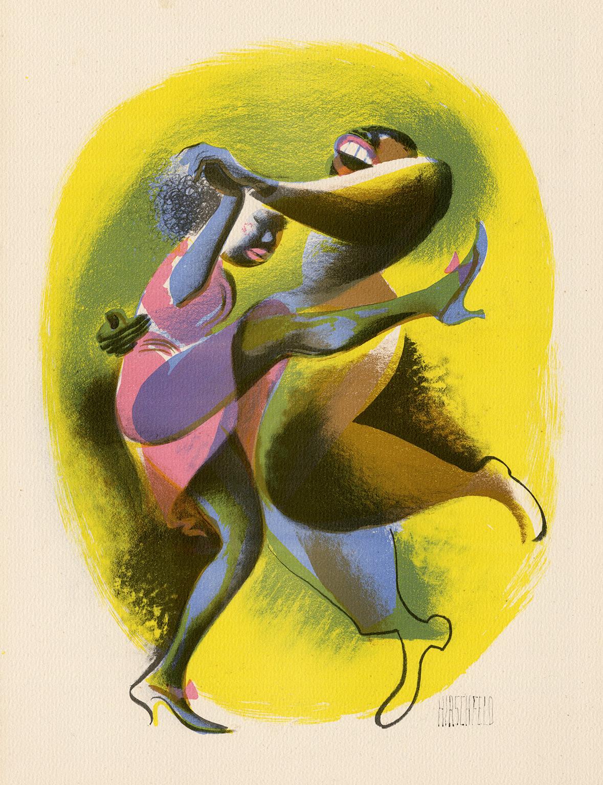 Albert Al Hirschfeld Figurative Print - Lindy Hop —from 'Harlem as Seen by Hirschfeld'