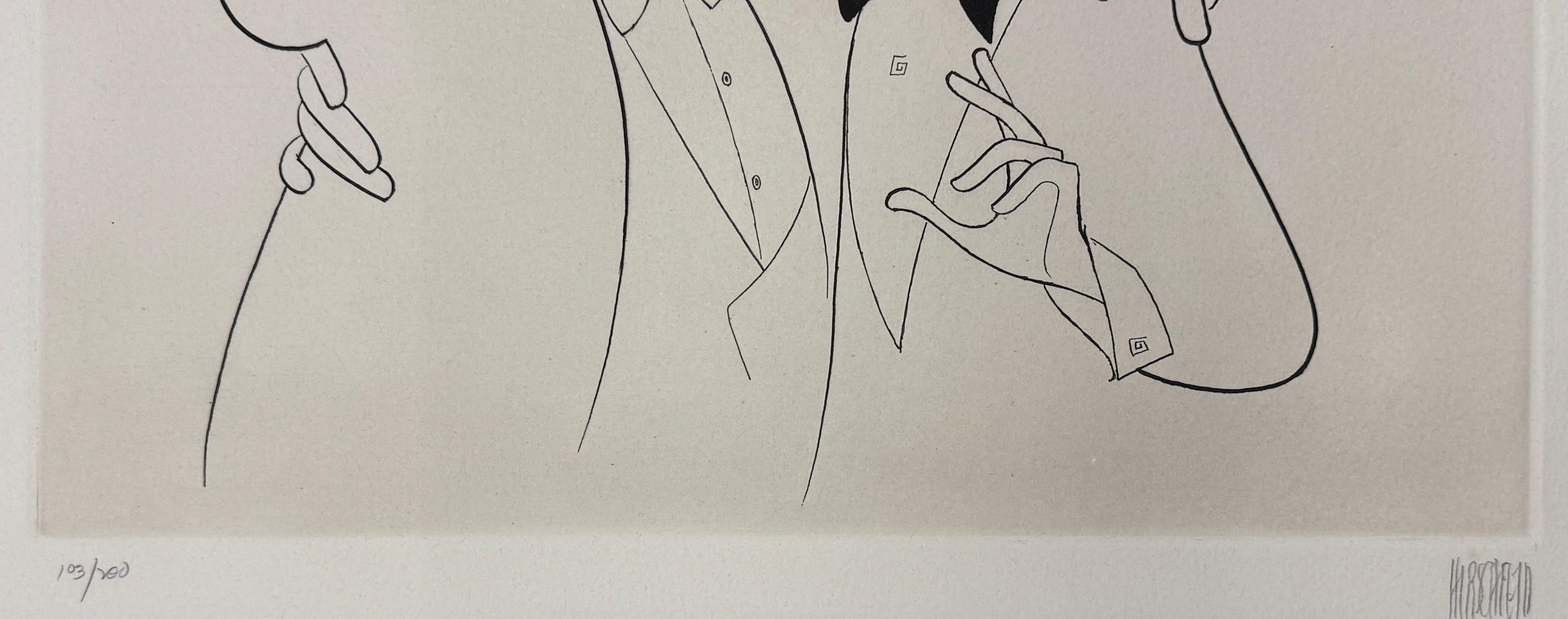 Luciano Pavarotti y Frank Sinatra en concierto Leyendas de la música Grammys Litografía - Print Rendimiento de Albert Al Hirschfeld