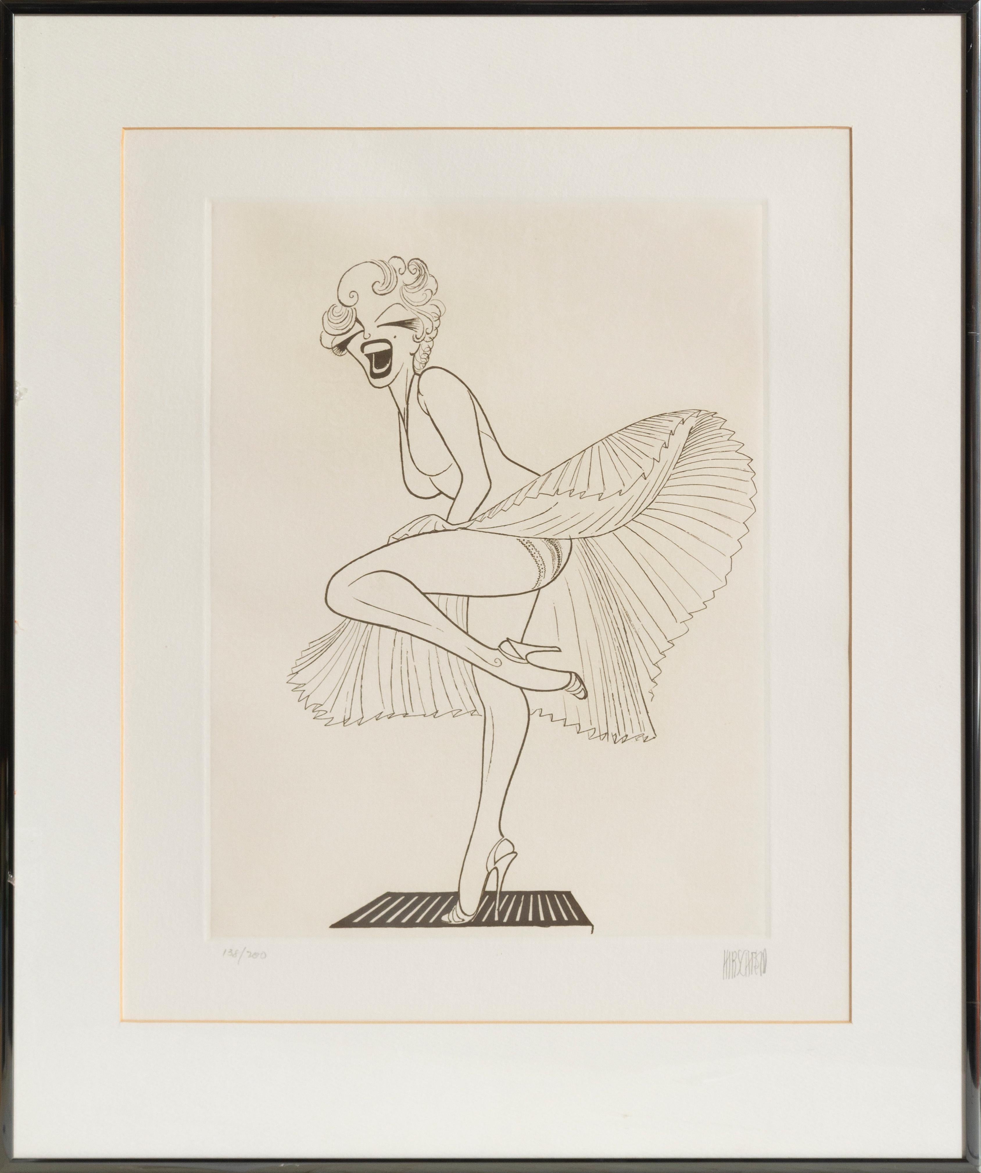 Albert Al Hirschfeld Figurative Print - Marilyn Monroe from a Seven Year Itch, Caricature by Al Hirschfeld