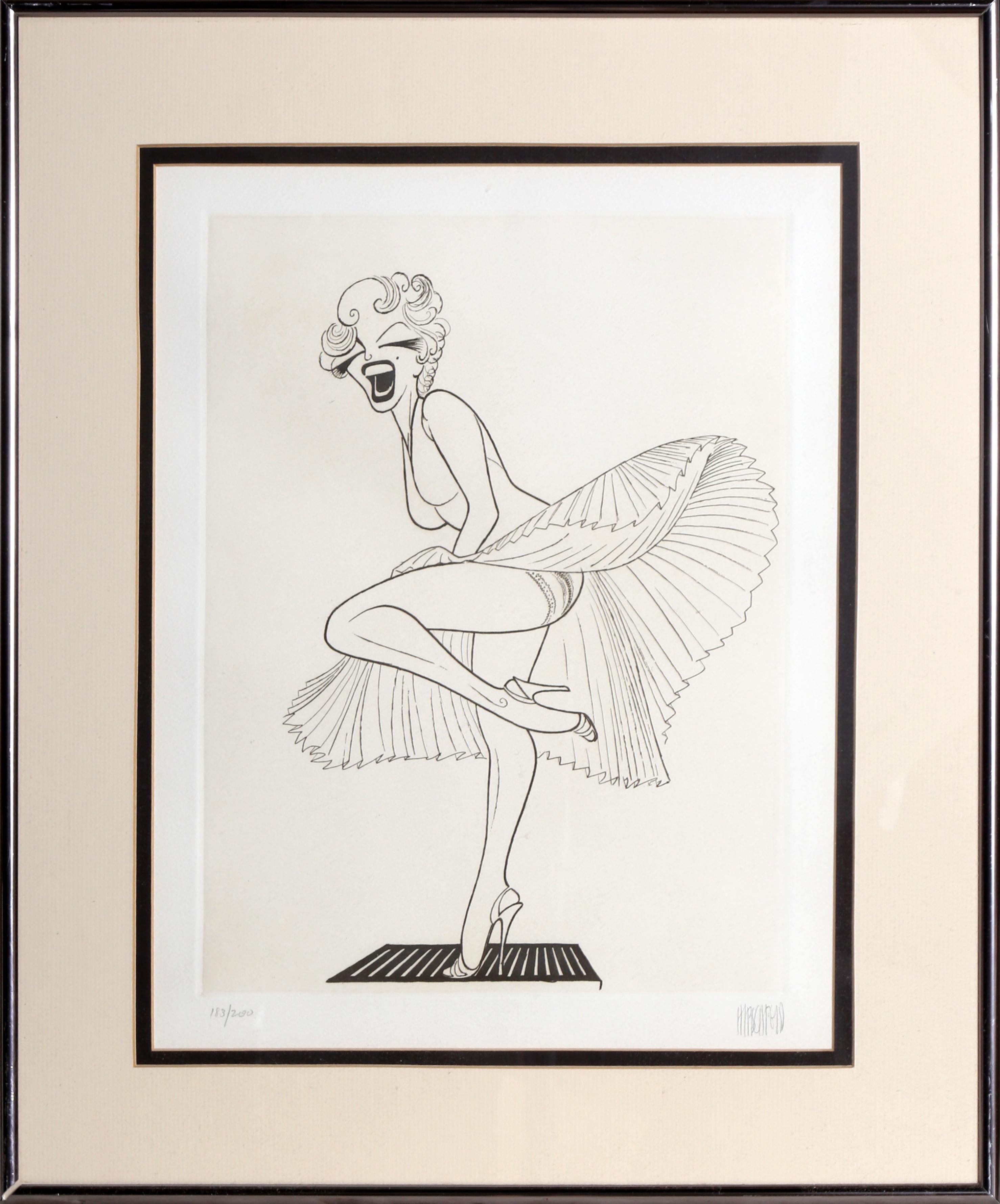 Albert Al Hirschfeld Figurative Print - Marilyn Monroe in The Seven Year Itch, Caricature by Al Hirschfeld