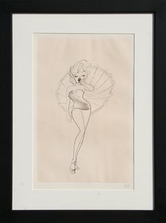 Marilyn Monroe with Parasol, Caricature by Al Hirschfeld