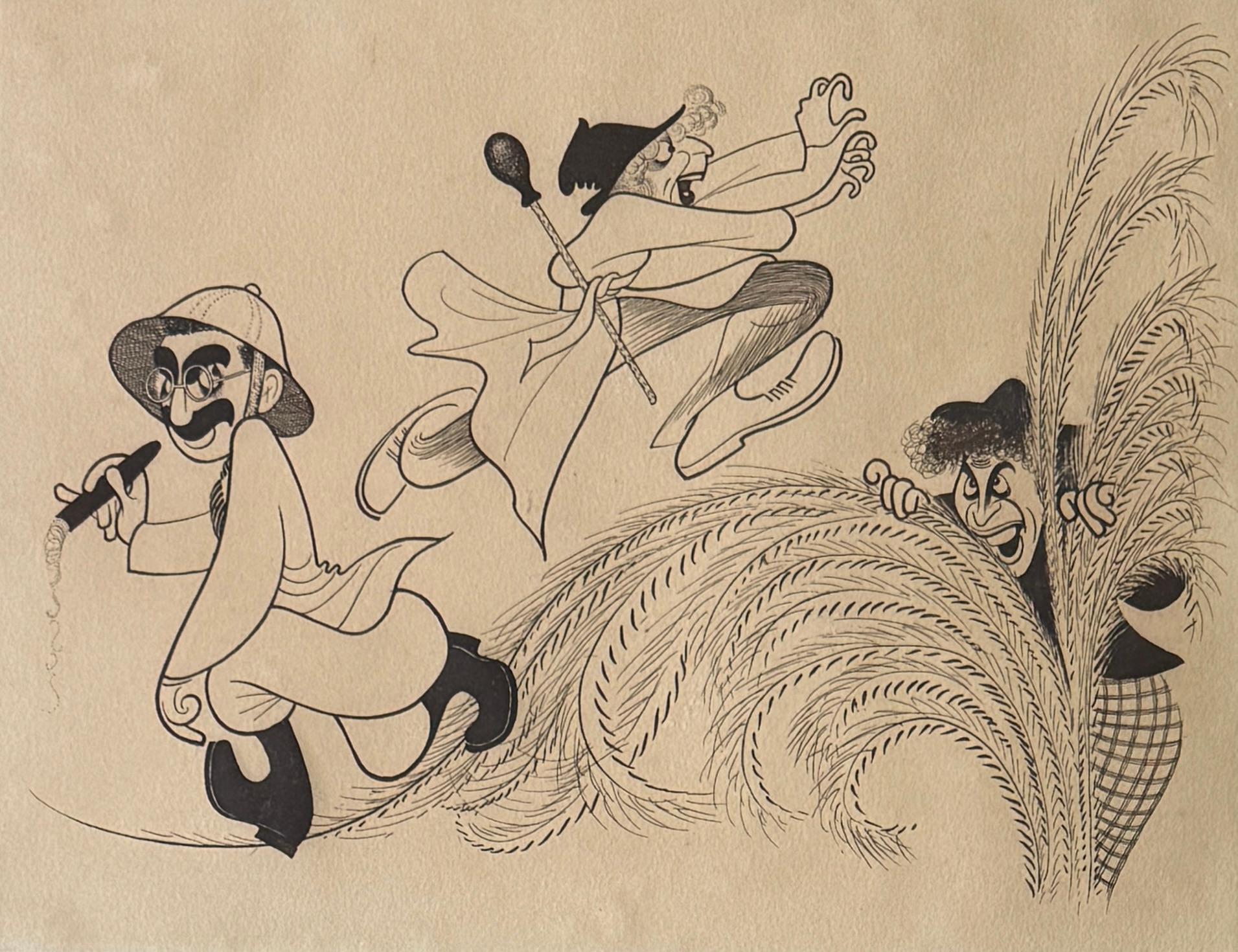 Figurative Print de Albert Al Hirschfeld - Hermanos Marx "Animal Crackers" Película Comedia Groucho, Harpo, Chico, Zeppo