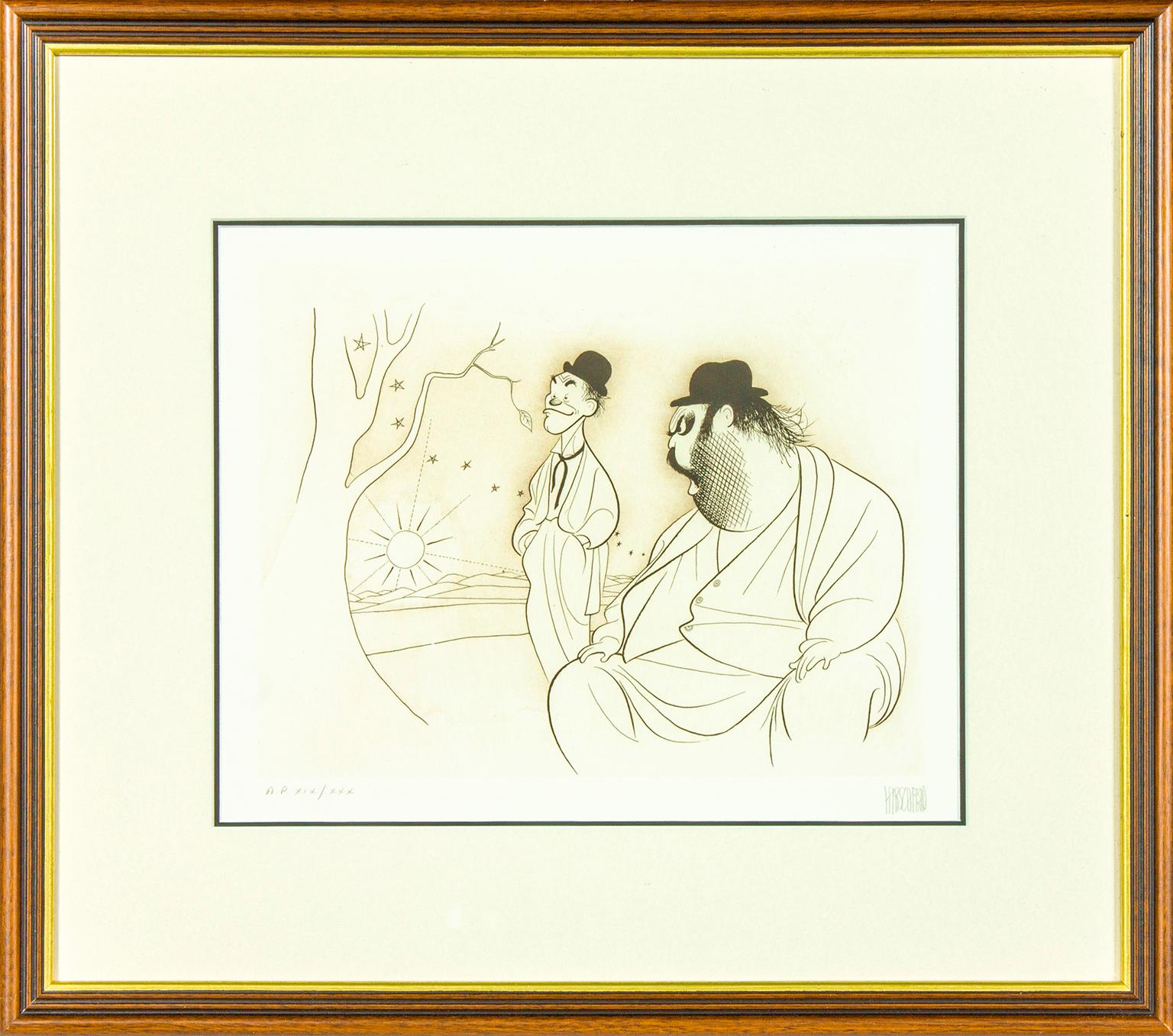 Albert Al Hirschfeld Figurative Print - "Mostel and Meredith" original etching by Al Hirschfeld. Signed artist's proof.