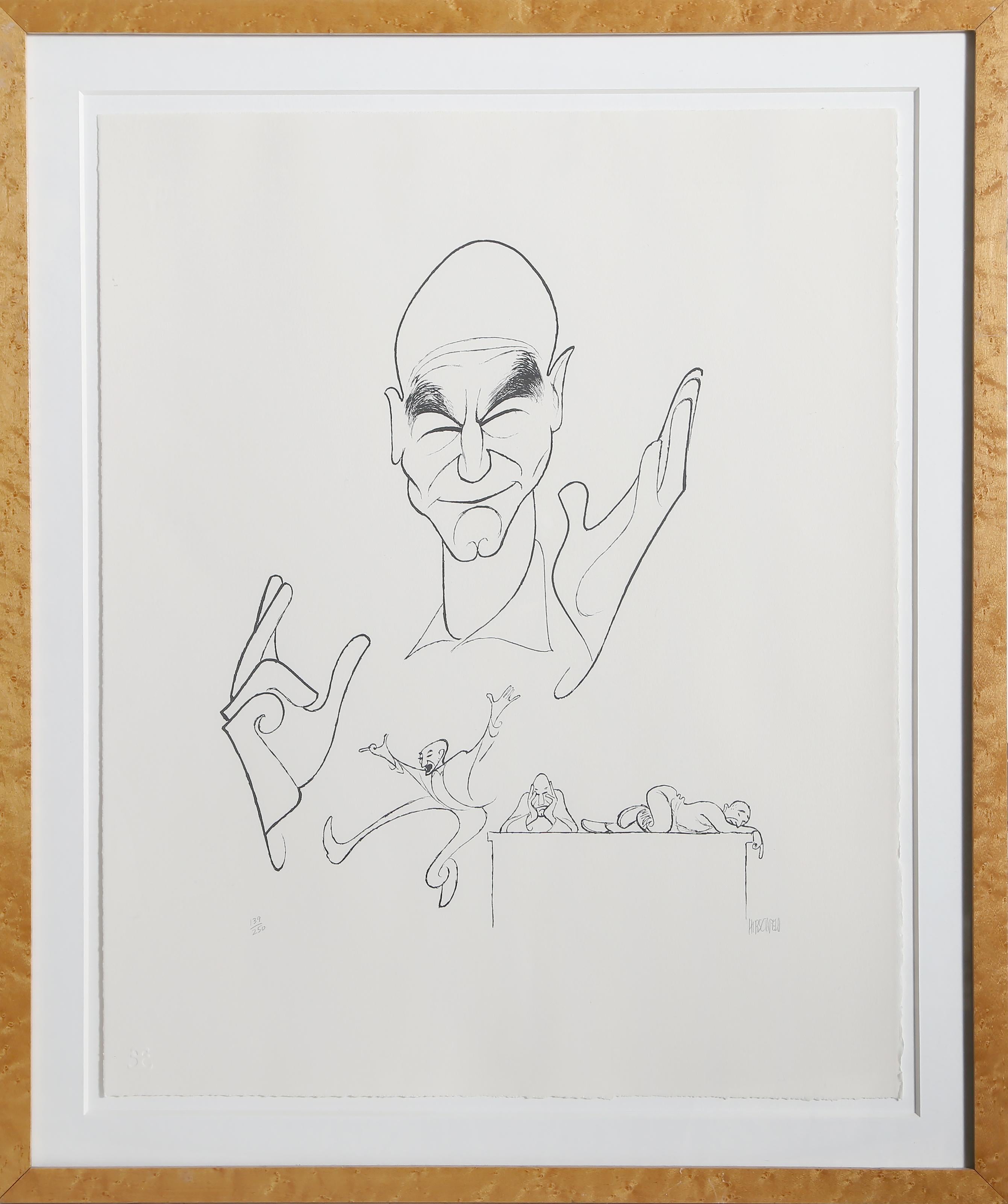 Albert Al Hirschfeld Figurative Print - Patrick Stewart in A Christmas Carol, Lithograph by Al Hirschfeld