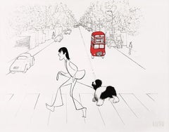 "Paul McCartney and Martha Crossing Abbey Road" Lithograph by Al Hirschfeld