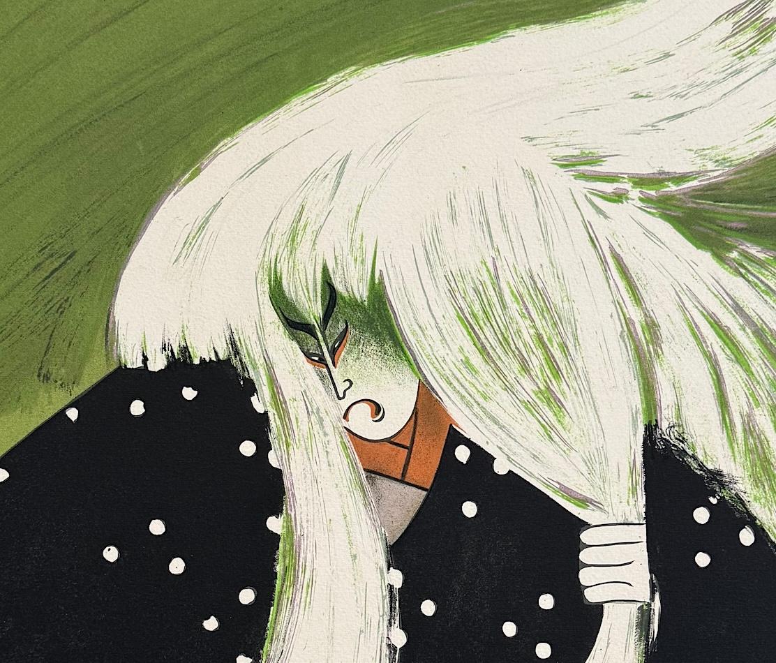 RENJISHI(La Danza del León)Litografía Original, Teatro Kabuki Japonés, Pelo Blanco - Print de Albert Al Hirschfeld