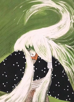 RENJISHI(The Lion Dance)Original Lithograph, Japanese Kabuki Theater, White Hair