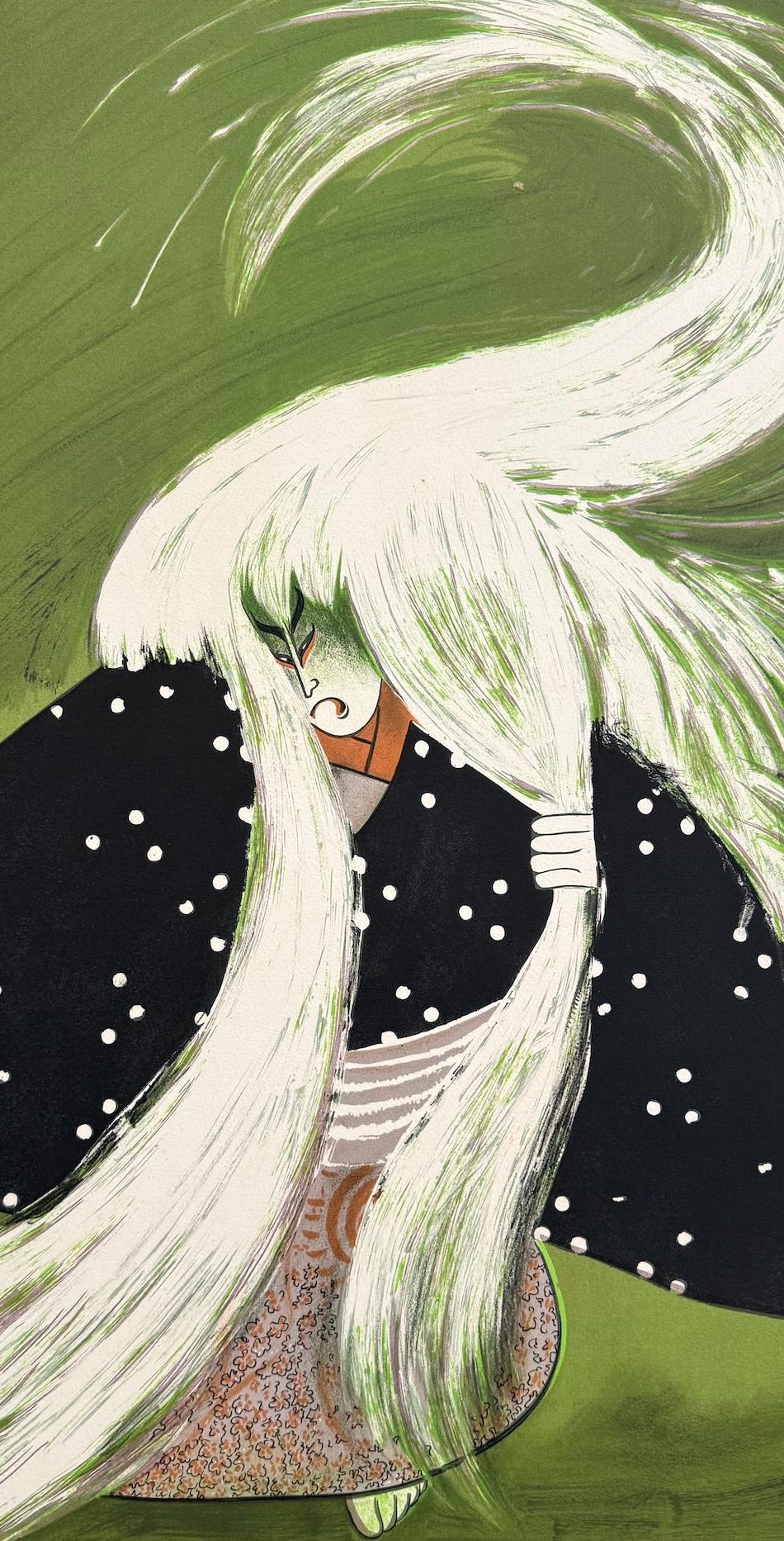 RENJISHI(La Danza del León)Litografía Original, Teatro Kabuki Japonés, Pelo Blanco - Print Contemporáneo de Albert Al Hirschfeld