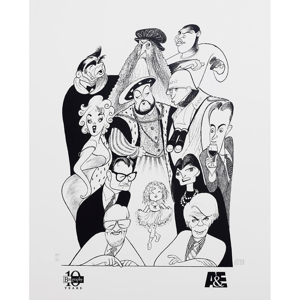 Figurative Print de Albert Al Hirschfeld - Impresión S/N del rey Enrique III, Leonardo da Vinci, Ronald Reagan, Marilyn Monroe +.