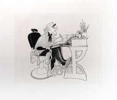 Vintage Self Portrait in a Barber Chair by Al Hirschfeld