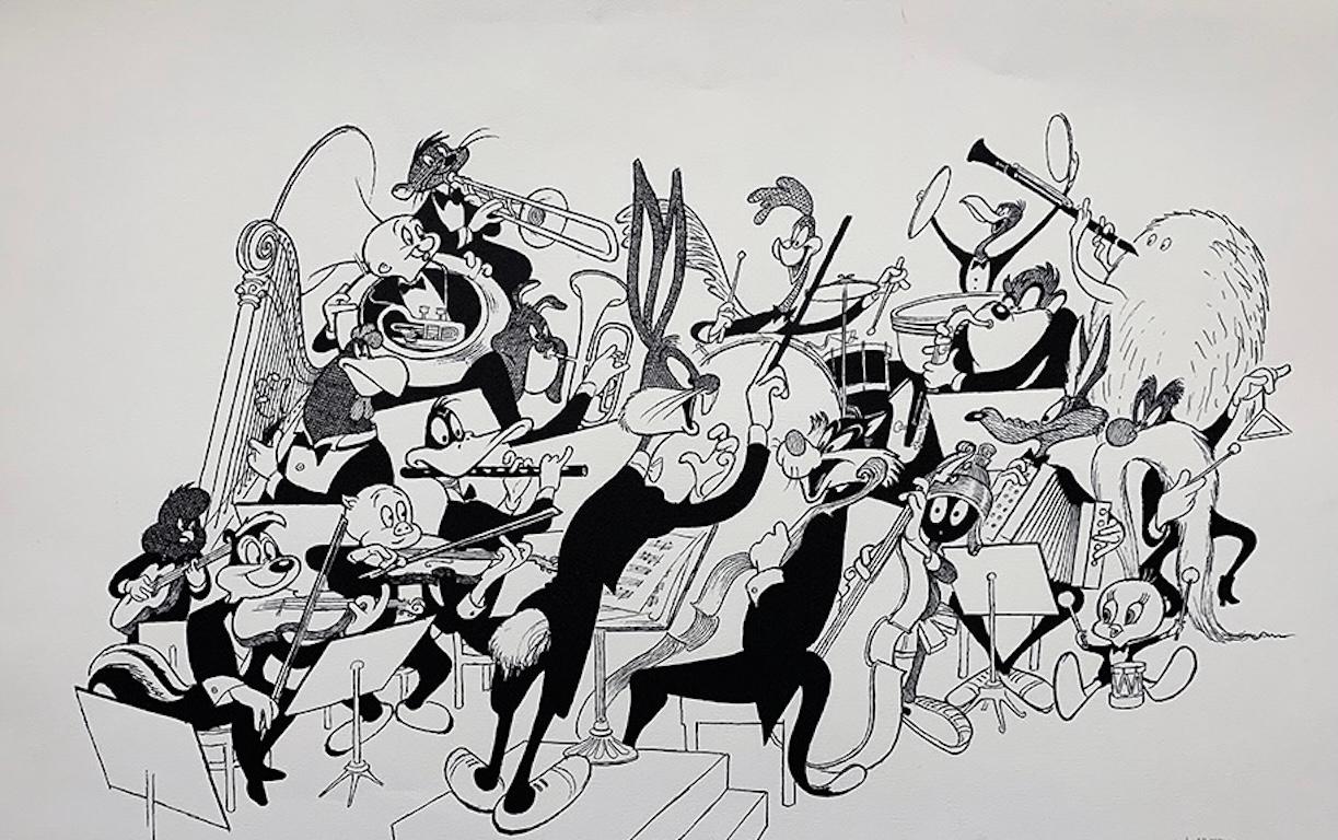 Albert Al Hirschfeld Figurative Print - Warner Brothers Orchestra Bugs Bunny Daffy Duck Porky Pig Cartoon Movie Legends