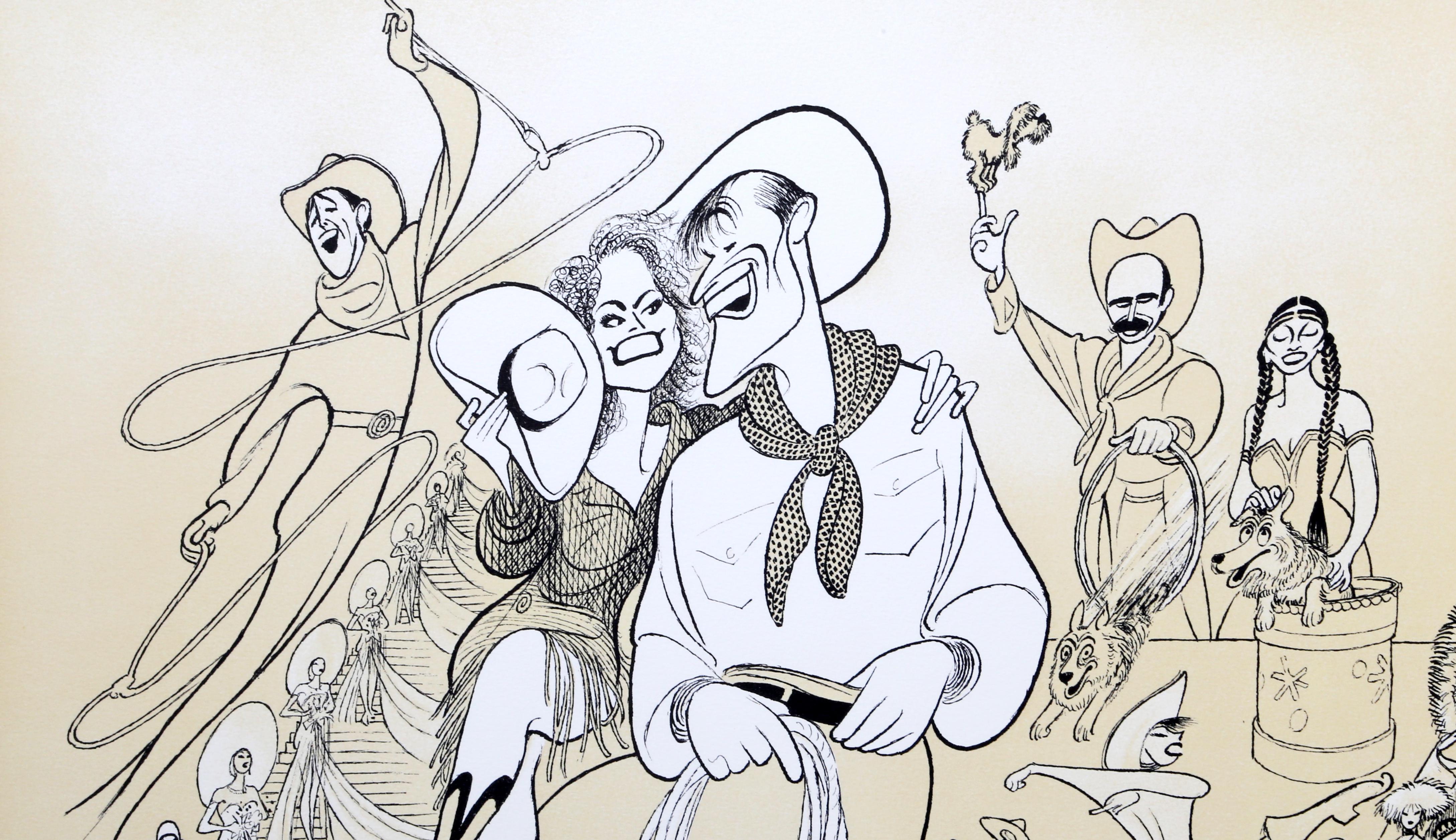 Will Rogers, lithographie de caricature d'Al Hirschfeld - Print de Albert Al Hirschfeld