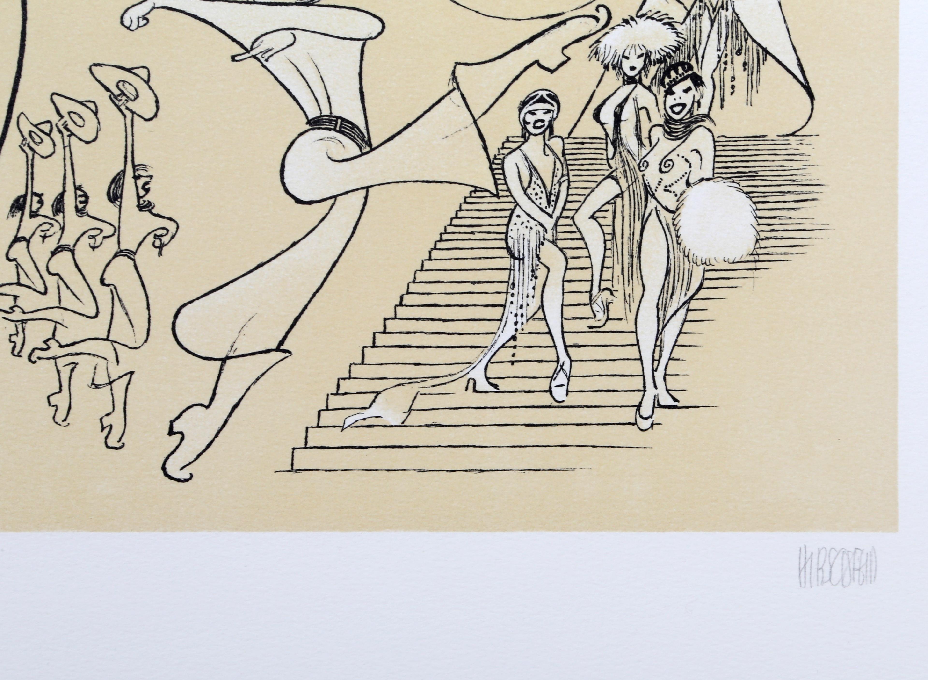 Will Rogers, lithographie de caricature d'Al Hirschfeld - Beige Figurative Print par Albert Al Hirschfeld